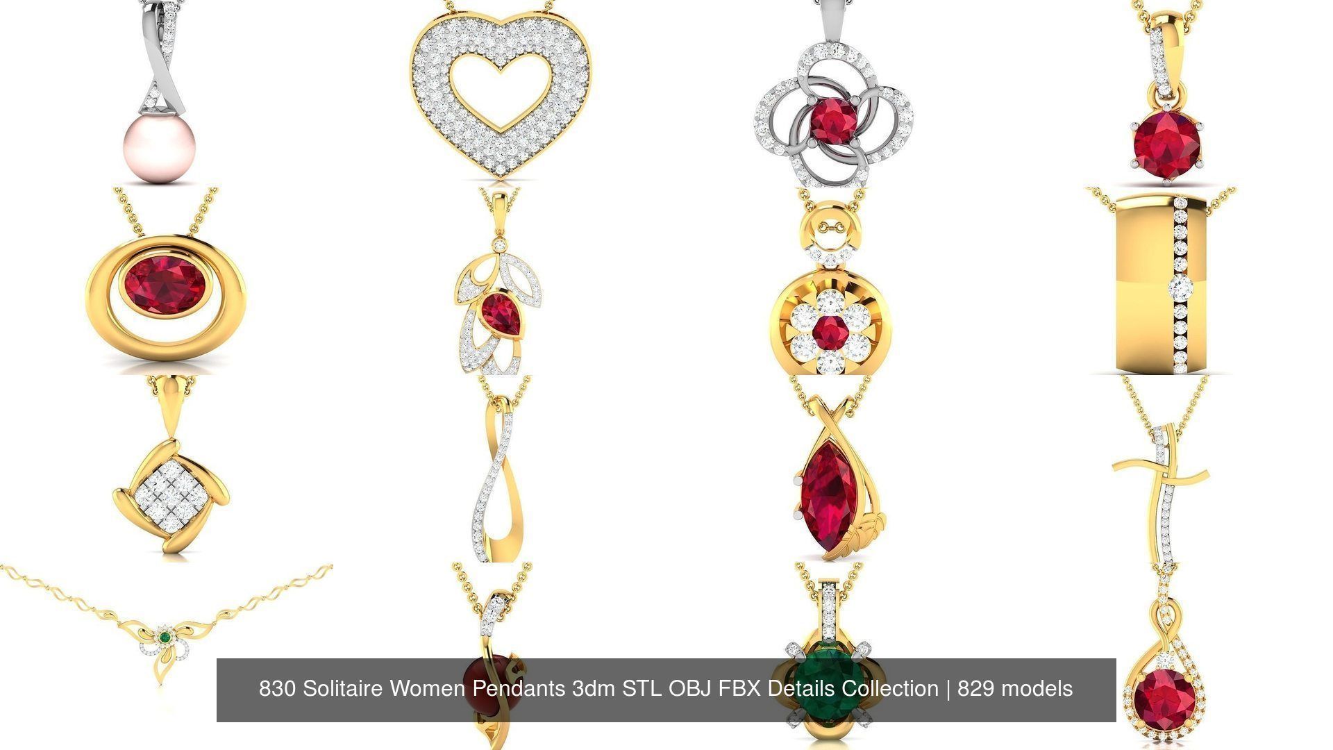 830 Solitaire Women Pendants 3dm STL OBJ FBX Details Collection _181