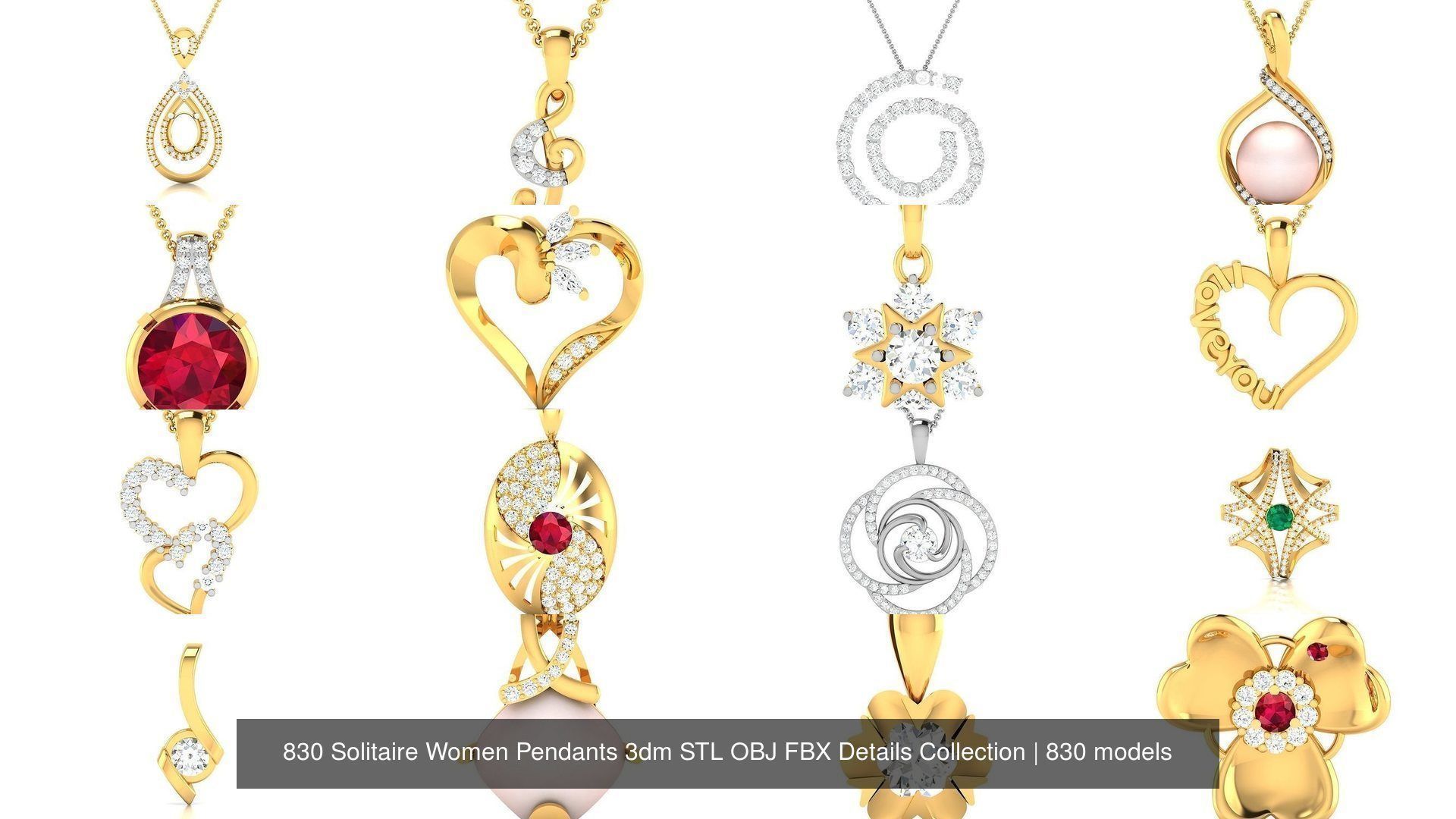 830 Solitaire Women Pendants 3dm STL OBJ FBX Details Collection _308