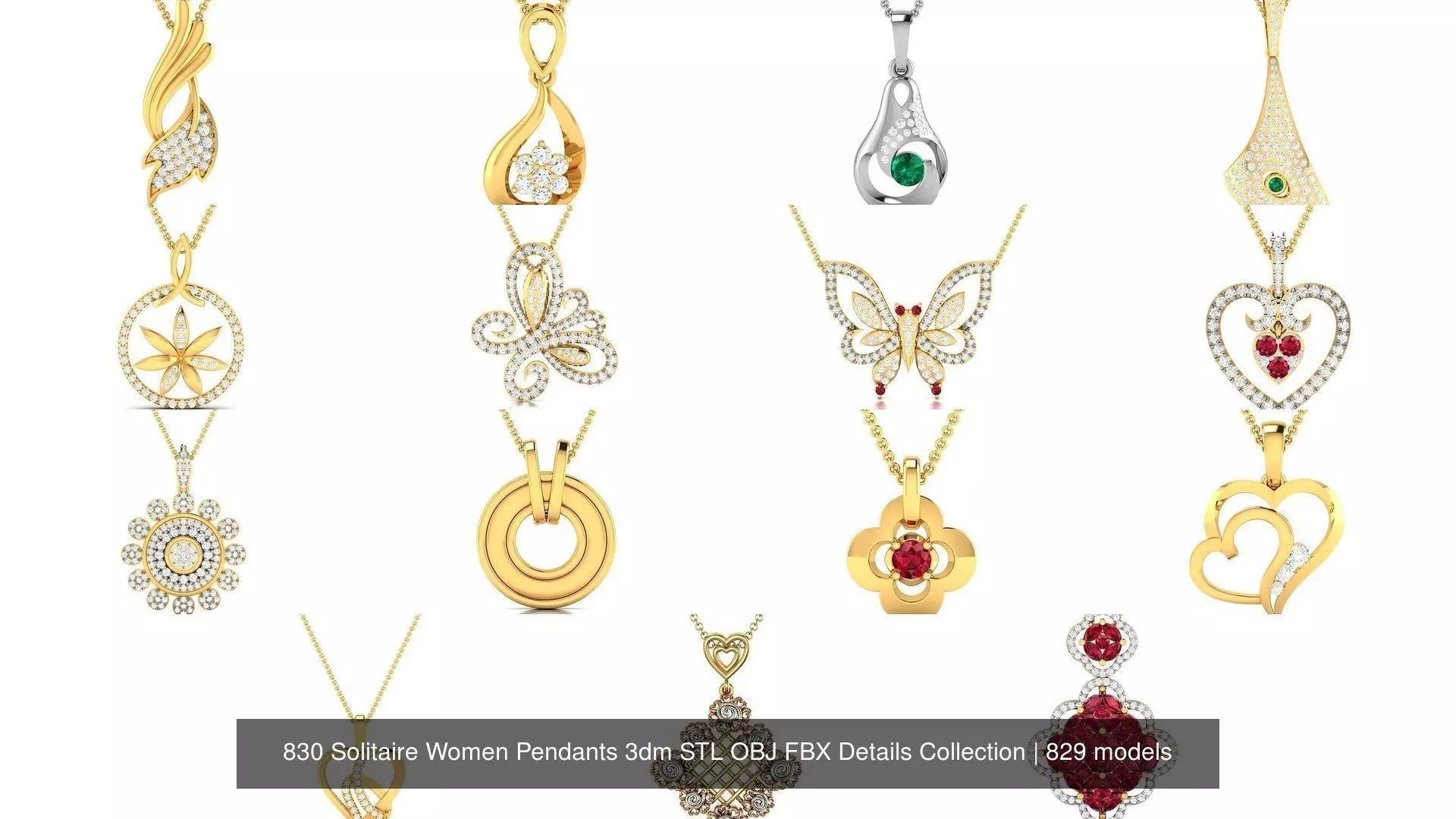 830 Solitaire Women Pendants 3dm STL OBJ FBX Details Collection _6