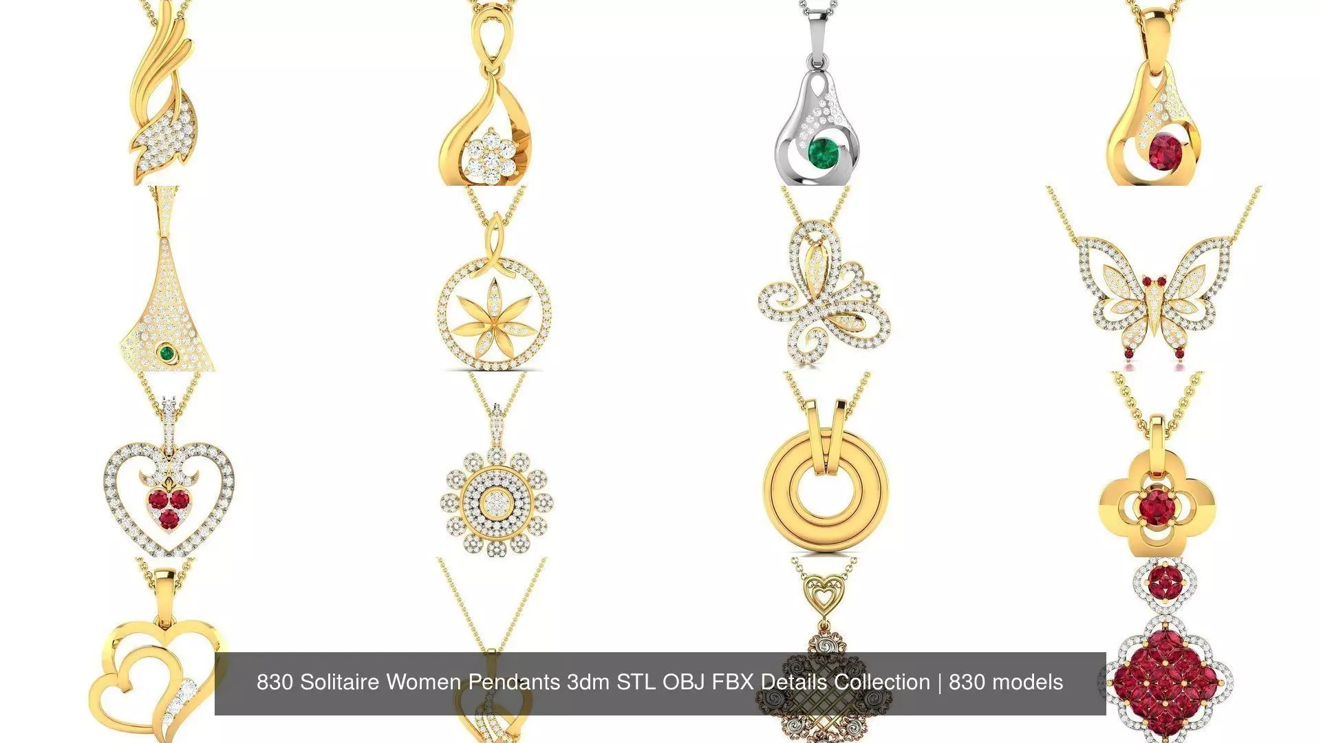830 Solitaire Women Pendants 3dm STL OBJ FBX Details Collection _0