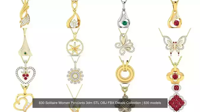 830 Solitaire Women Pendants 3dm STL OBJ FBX Details Collection 