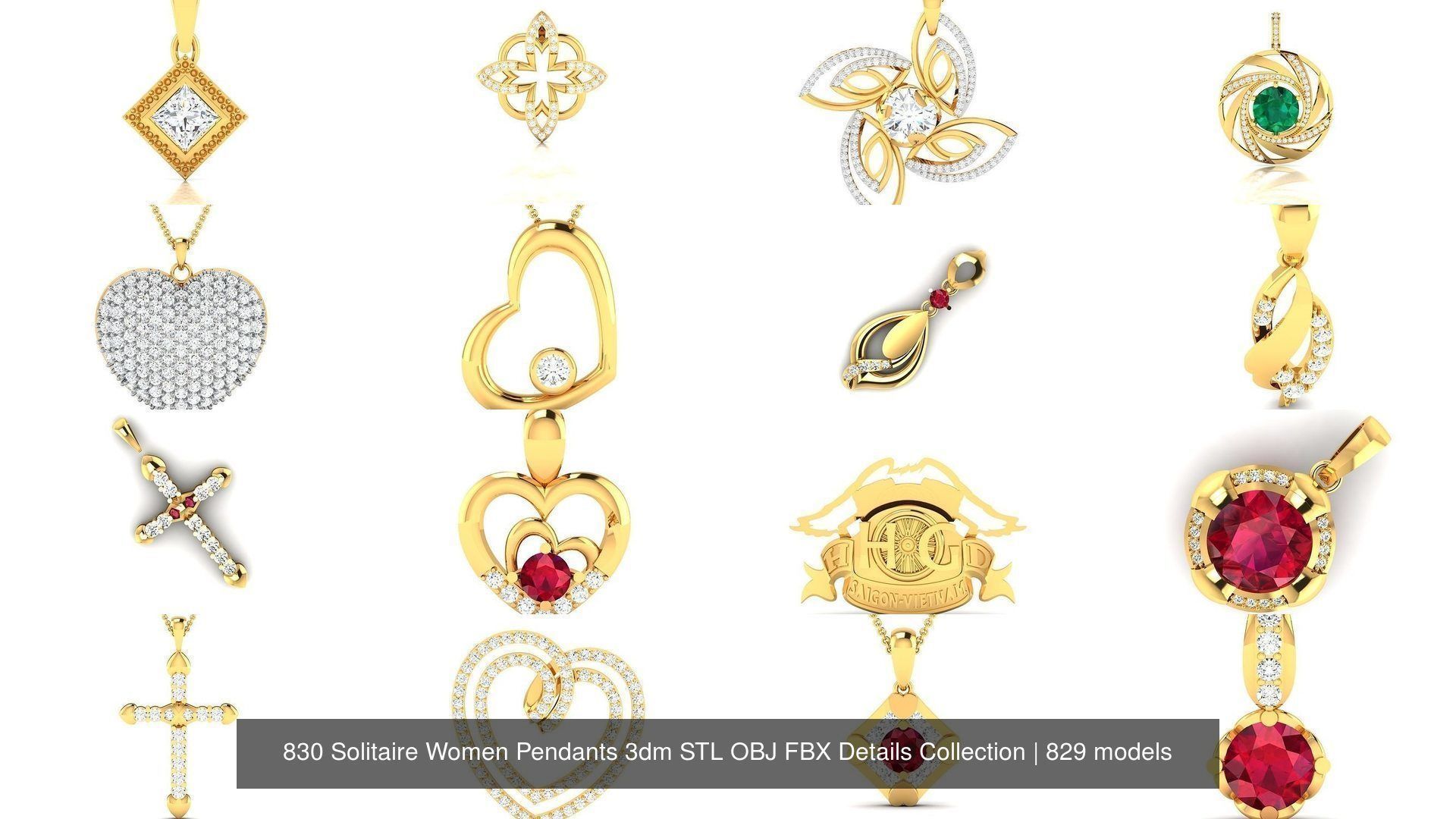 830 Solitaire Women Pendants 3dm STL OBJ FBX Details Collection _178