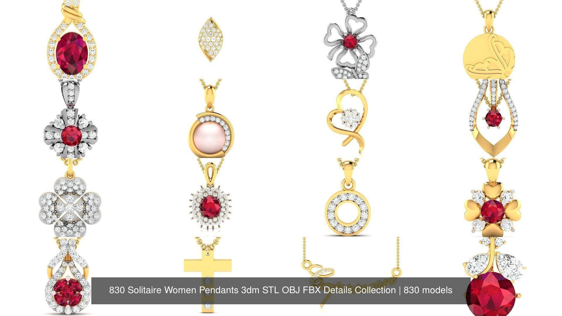 830 Solitaire Women Pendants 3dm STL OBJ FBX Details Collection _89