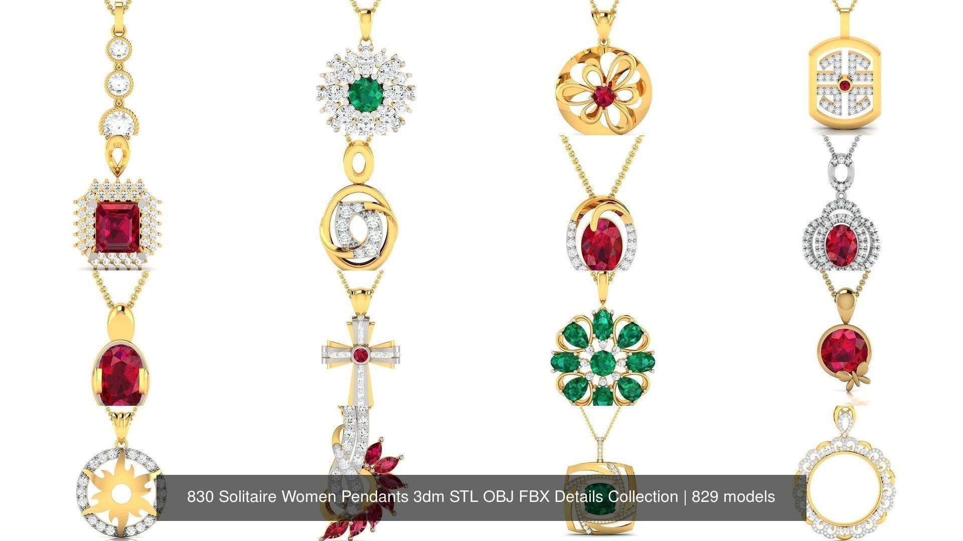 830 Solitaire Women Pendants 3dm STL OBJ FBX Details Collection _146