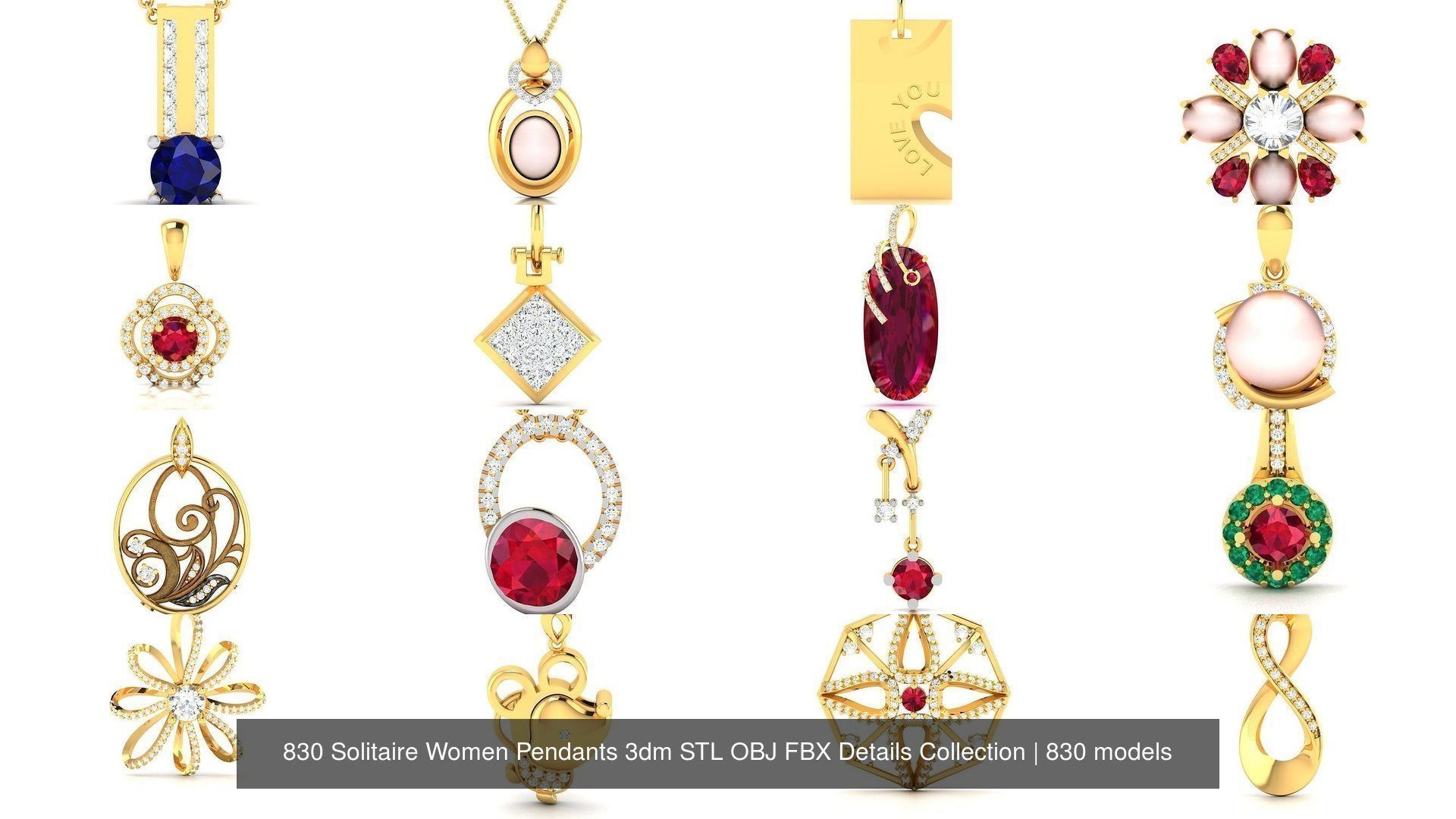 830 Solitaire Women Pendants 3dm STL OBJ FBX Details Collection _99