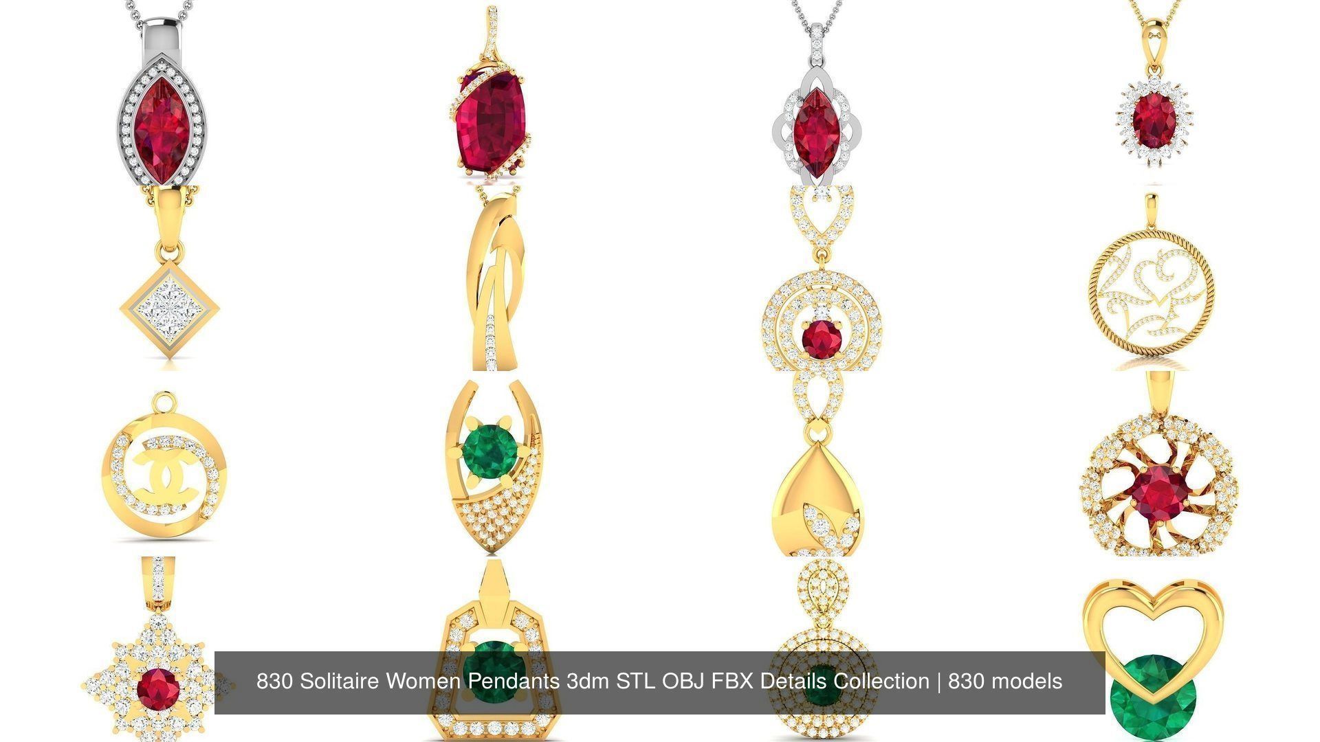 830 Solitaire Women Pendants 3dm STL OBJ FBX Details Collection _14