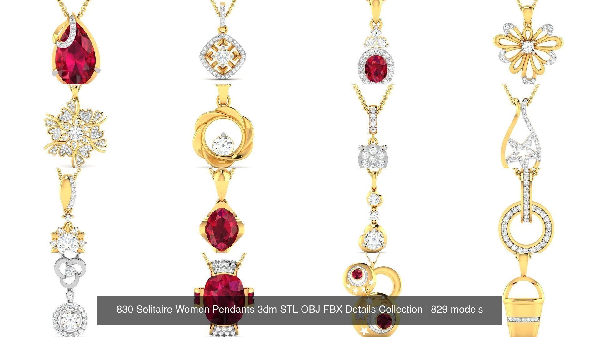 830 Solitaire Women Pendants 3dm STL OBJ FBX Details Collection _225