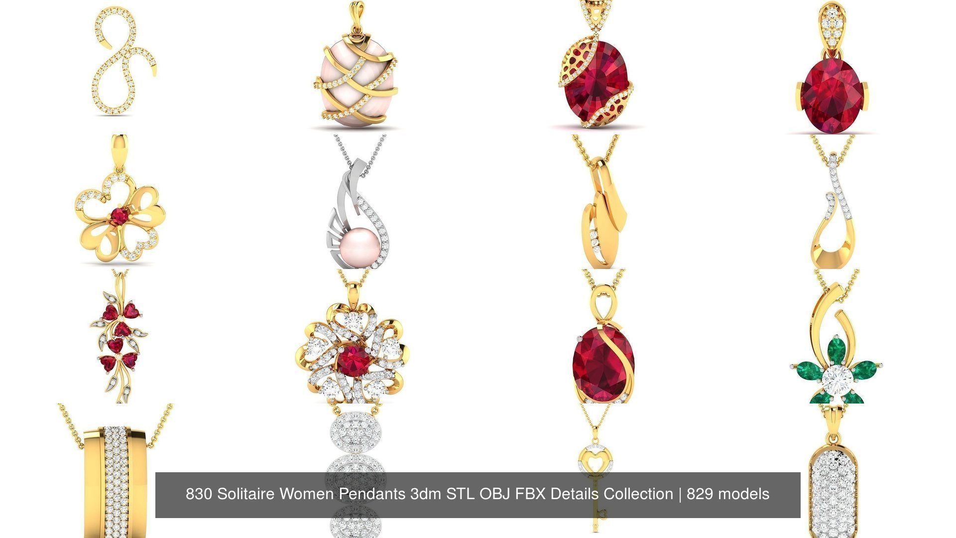 830 Solitaire Women Pendants 3dm STL OBJ FBX Details Collection _137