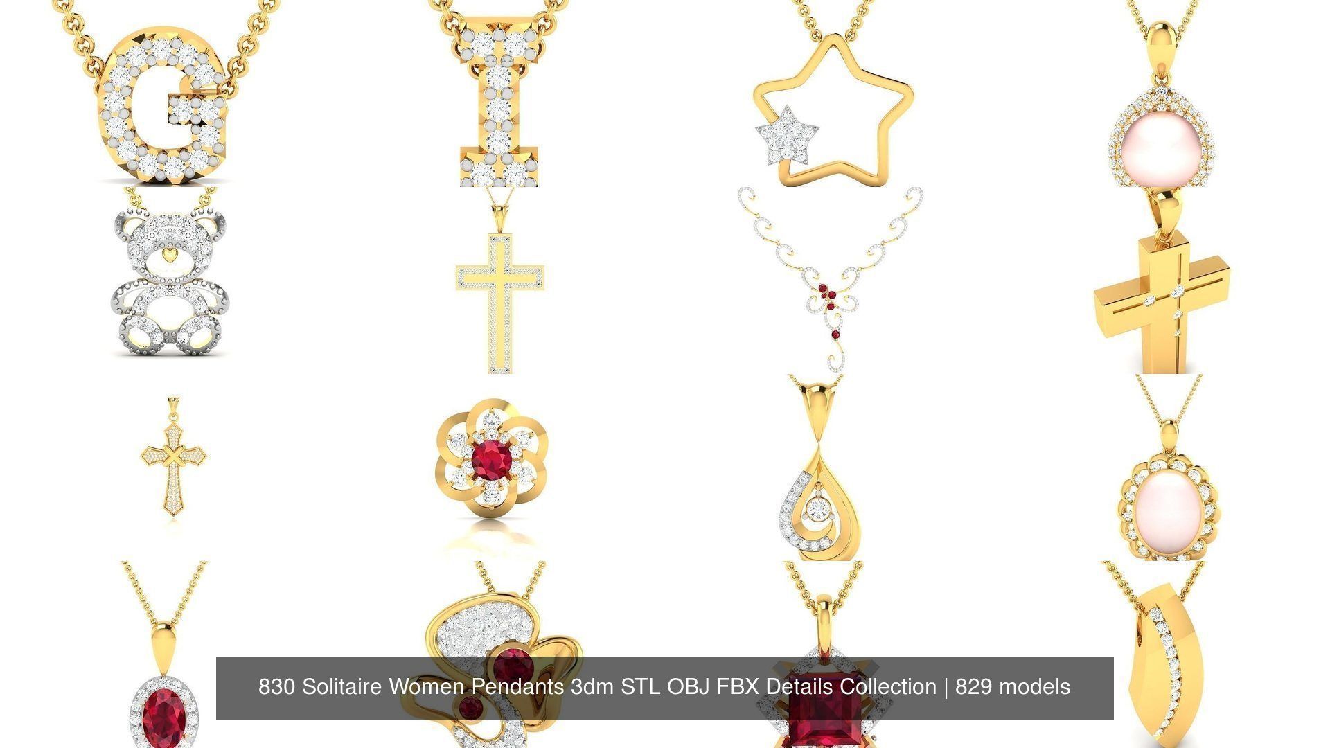 830 Solitaire Women Pendants 3dm STL OBJ FBX Details Collection _122