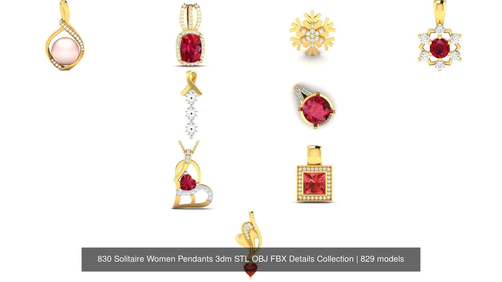 830 Solitaire Women Pendants 3dm STL OBJ FBX Details Collection _132