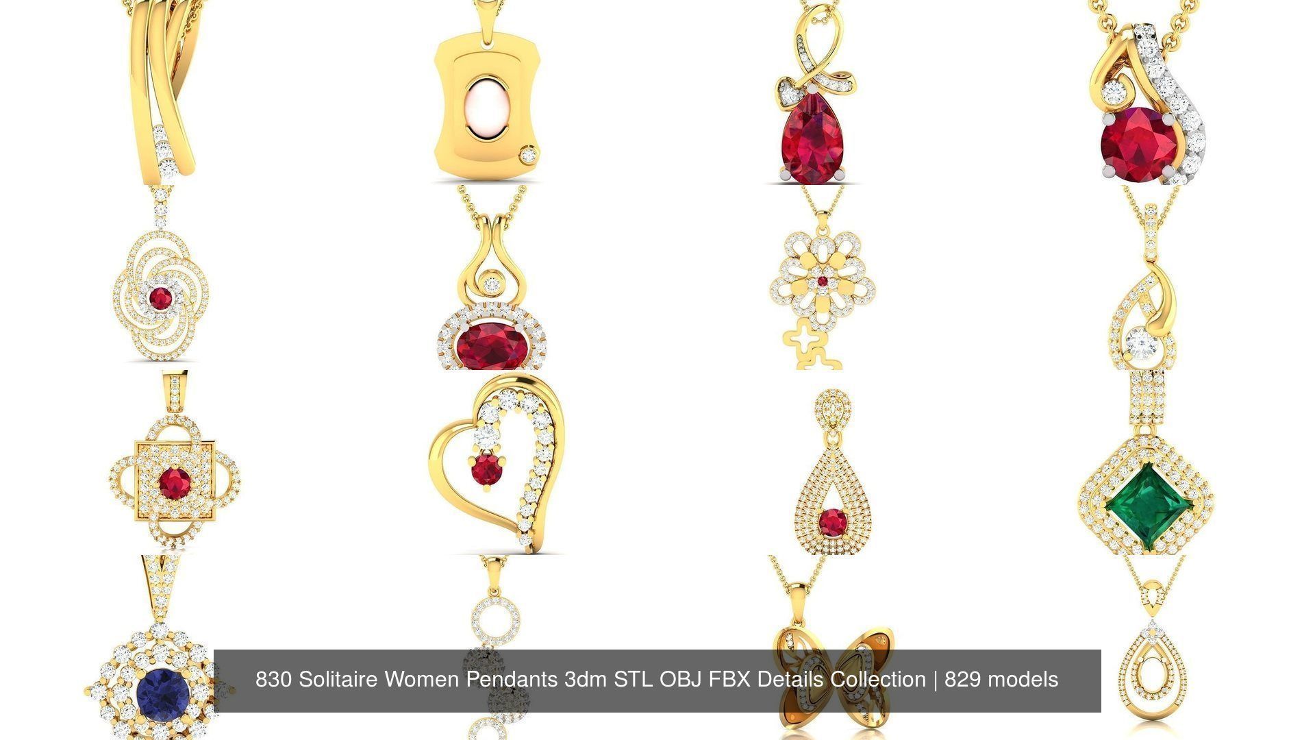 830 Solitaire Women Pendants 3dm STL OBJ FBX Details Collection _204