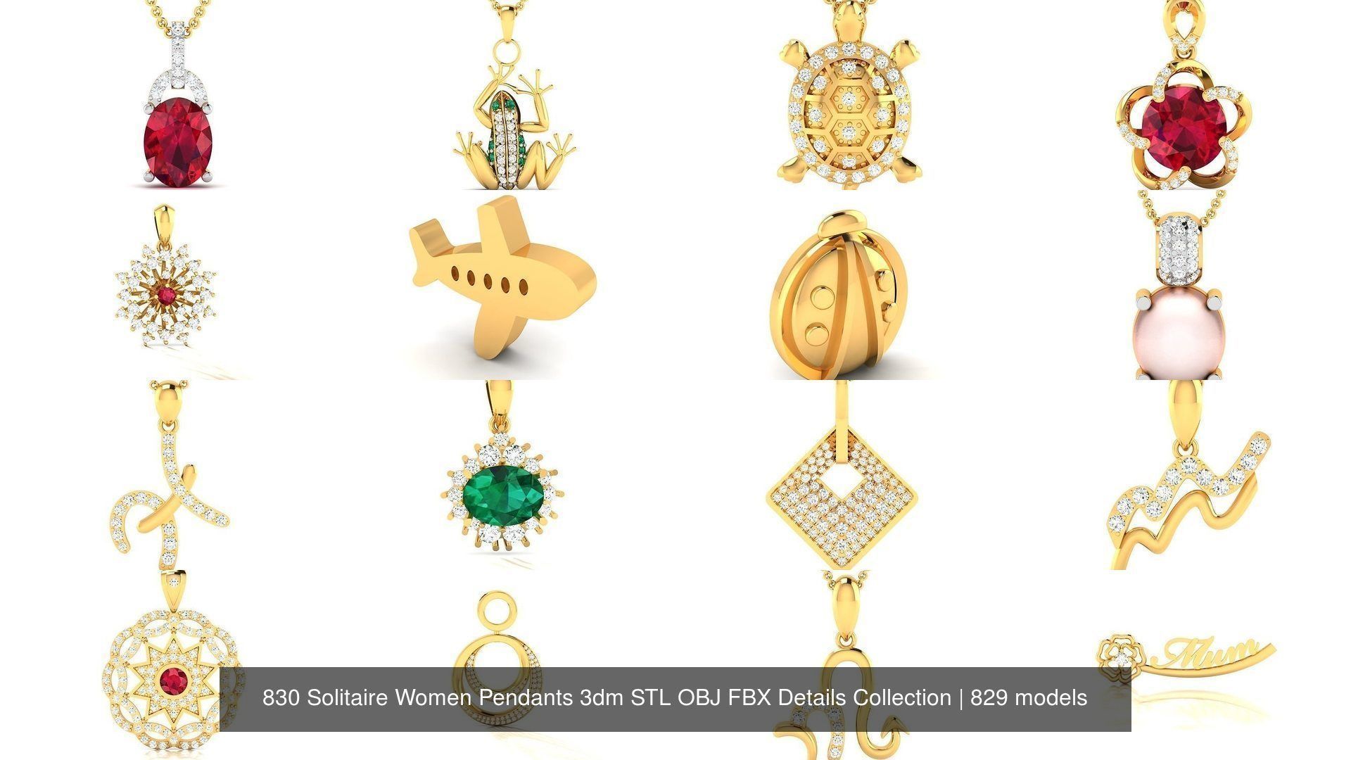 830 Solitaire Women Pendants 3dm STL OBJ FBX Details Collection _154