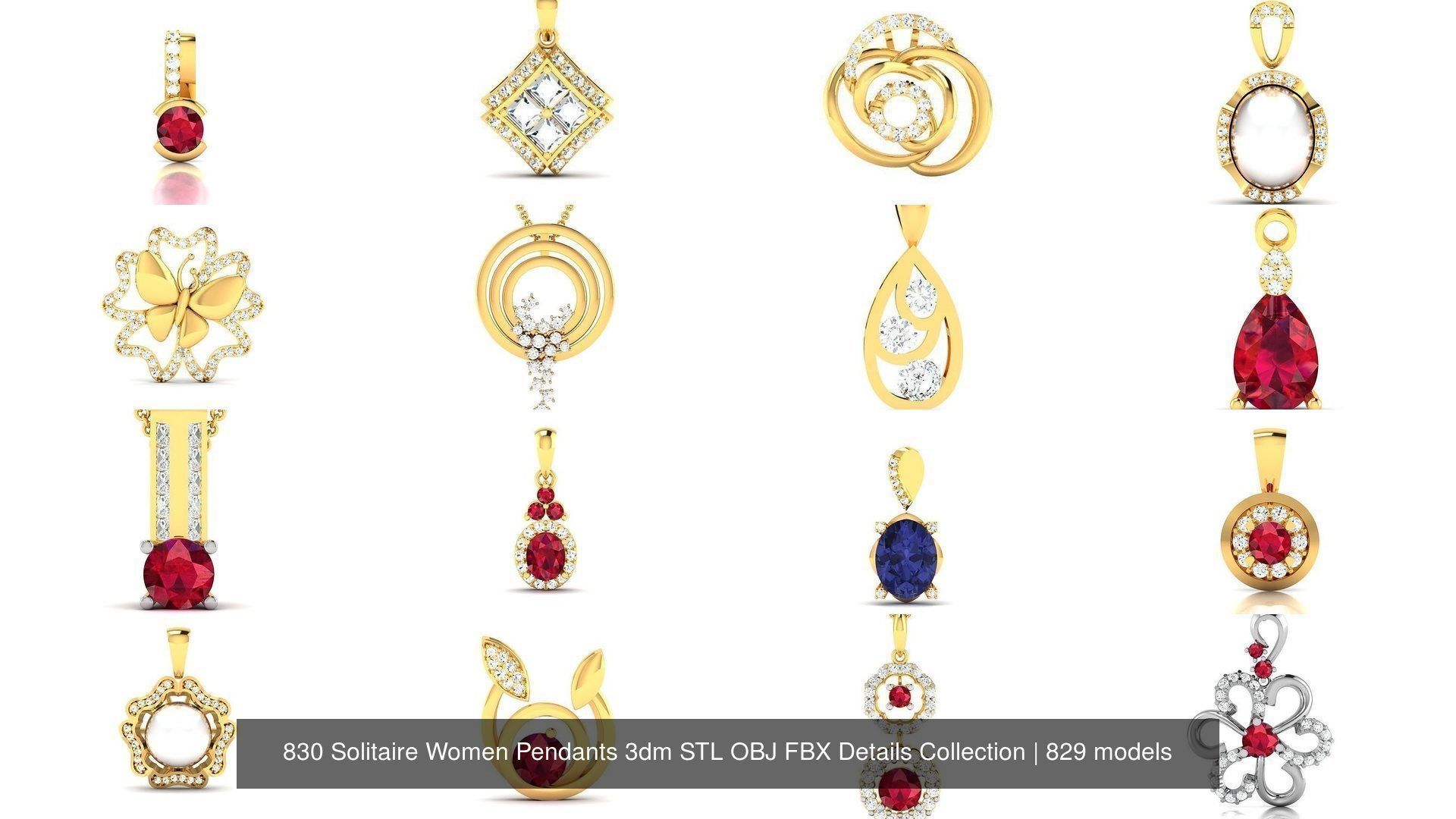 830 Solitaire Women Pendants 3dm STL OBJ FBX Details Collection _193