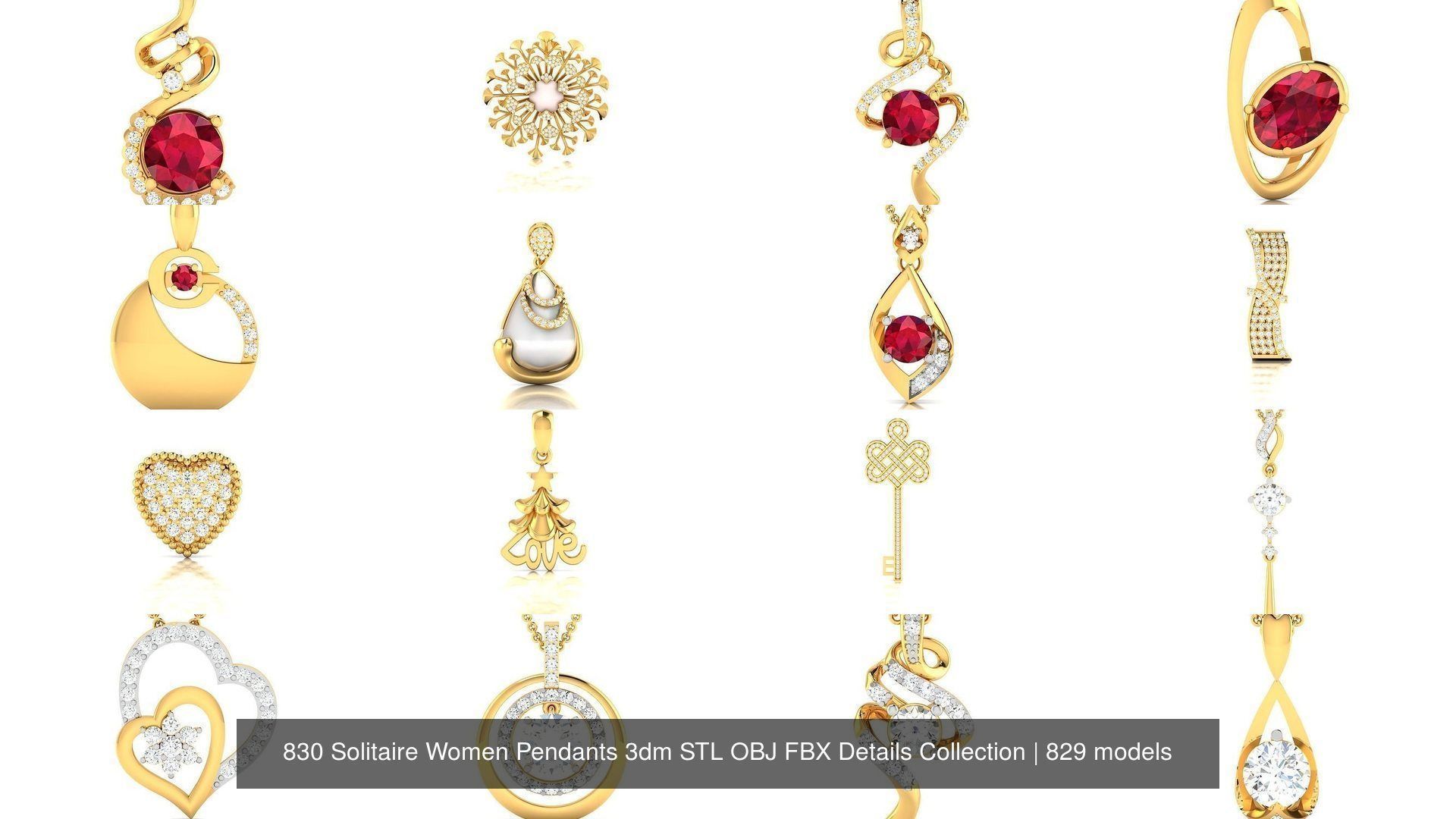 830 Solitaire Women Pendants 3dm STL OBJ FBX Details Collection _221
