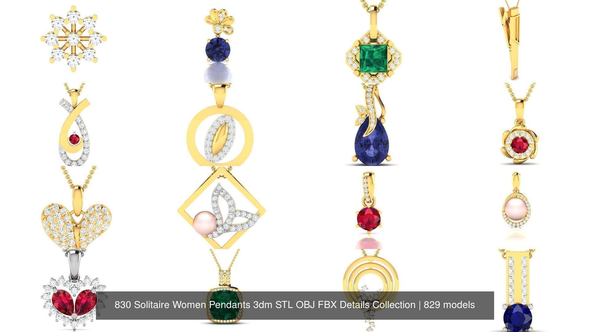 830 Solitaire Women Pendants 3dm STL OBJ FBX Details Collection _49