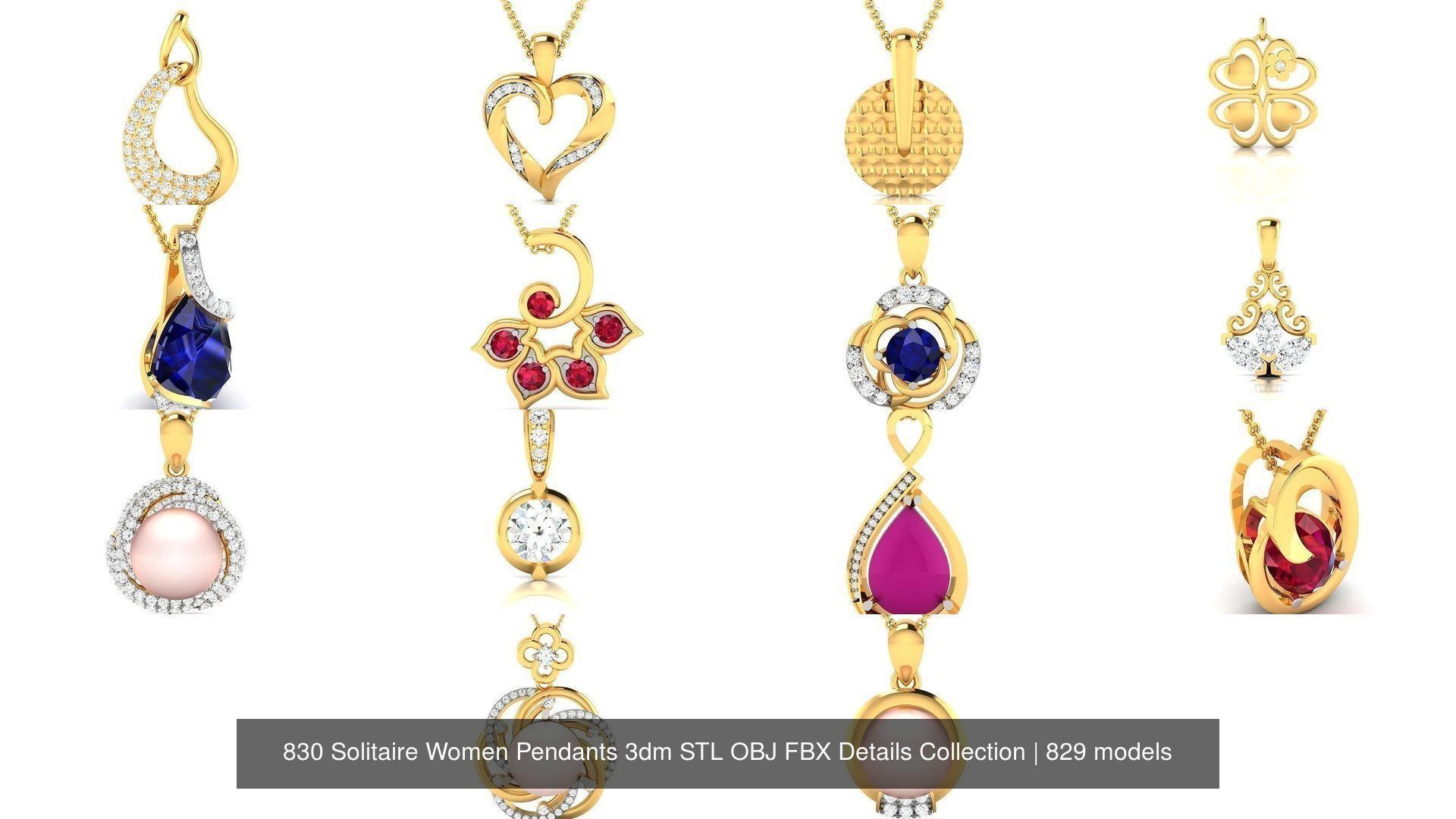 830 Solitaire Women Pendants 3dm STL OBJ FBX Details Collection _200