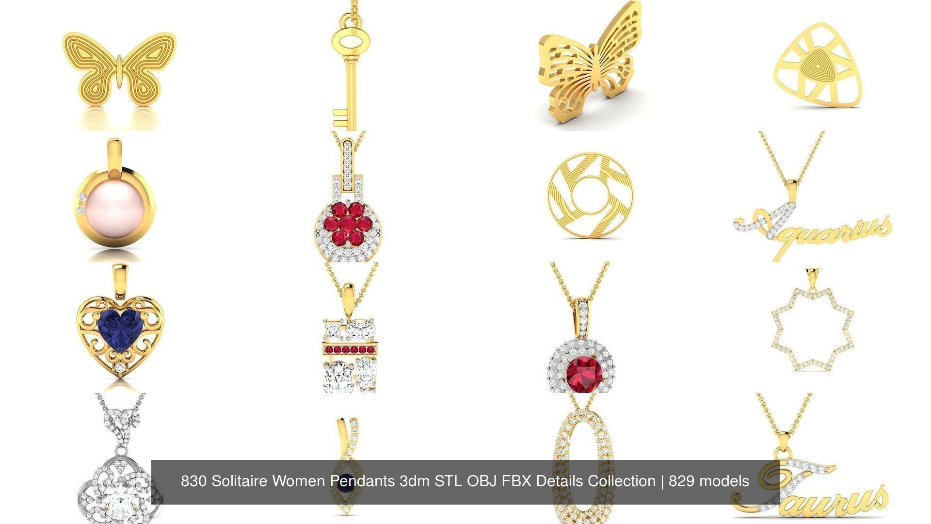830 Solitaire Women Pendants 3dm STL OBJ FBX Details Collection _161