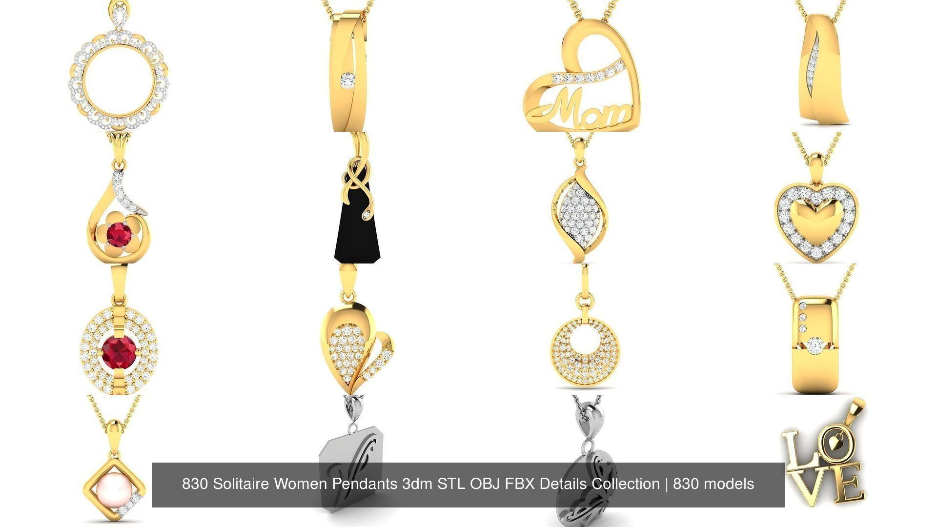 830 Solitaire Women Pendants 3dm STL OBJ FBX Details Collection _264