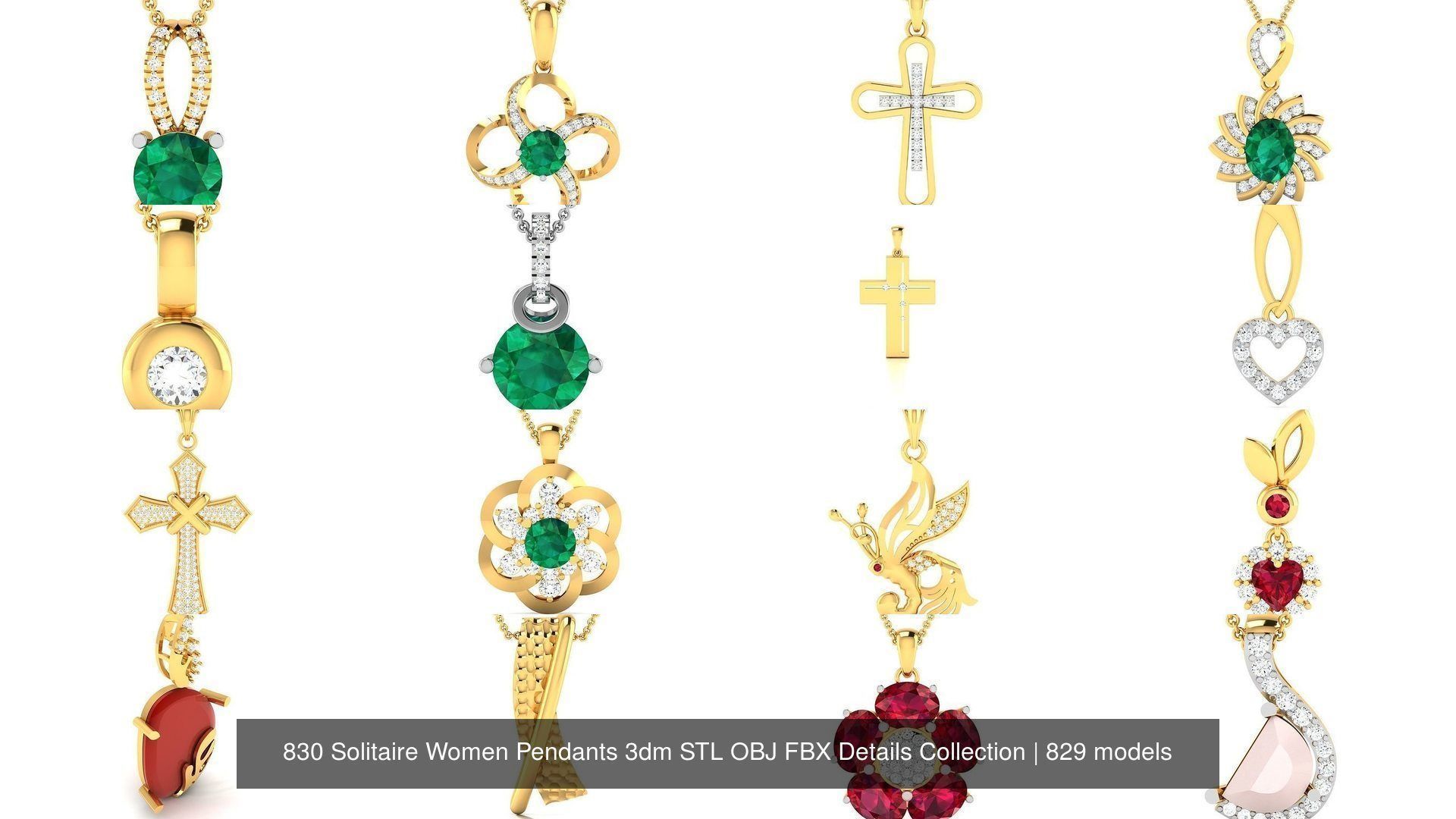 830 Solitaire Women Pendants 3dm STL OBJ FBX Details Collection _141