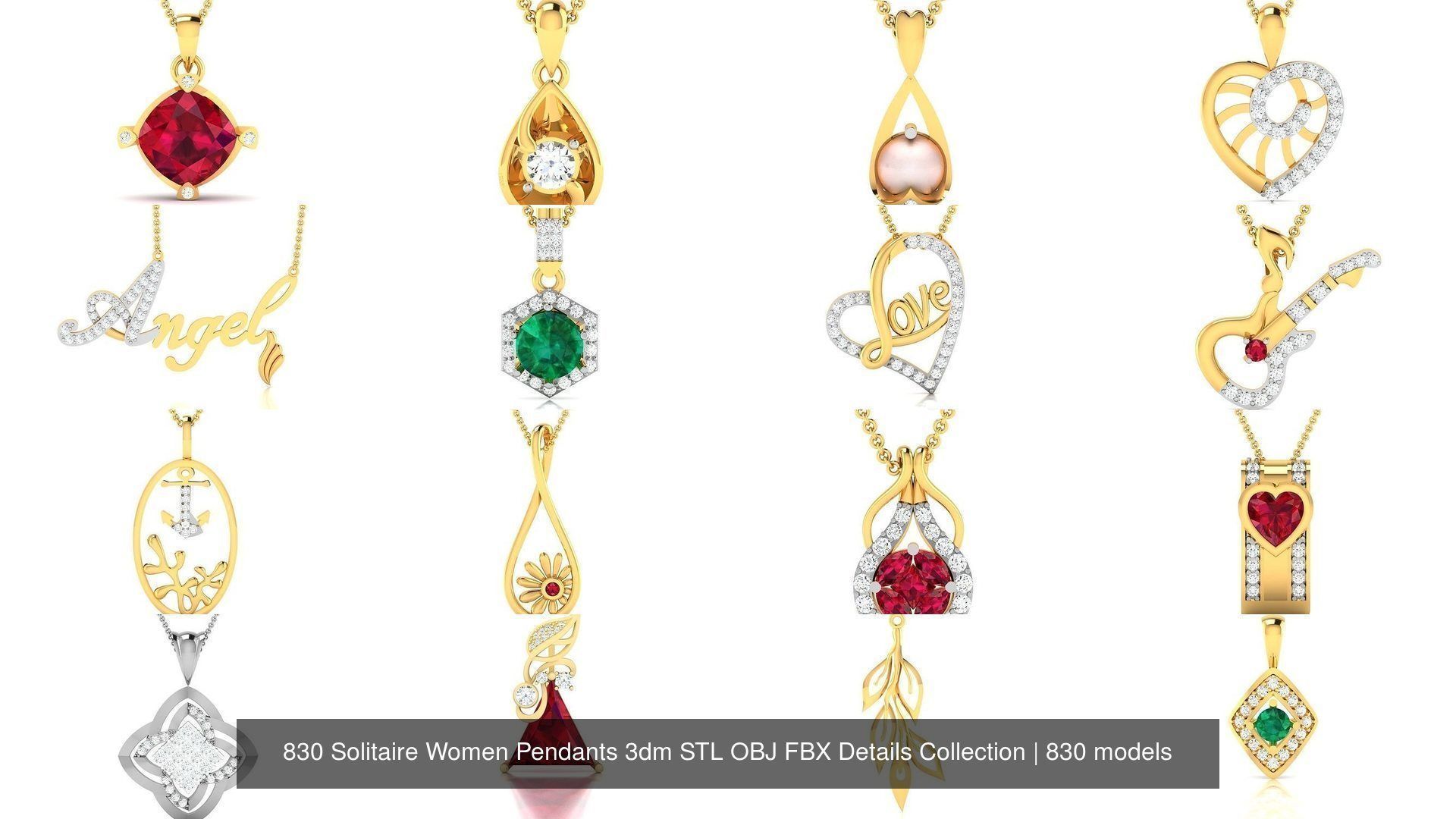 830 Solitaire Women Pendants 3dm STL OBJ FBX Details Collection _283