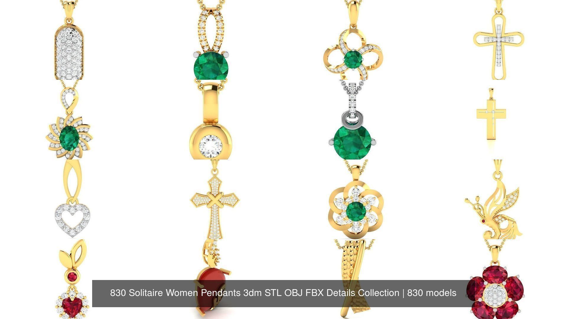830 Solitaire Women Pendants 3dm STL OBJ FBX Details Collection _258