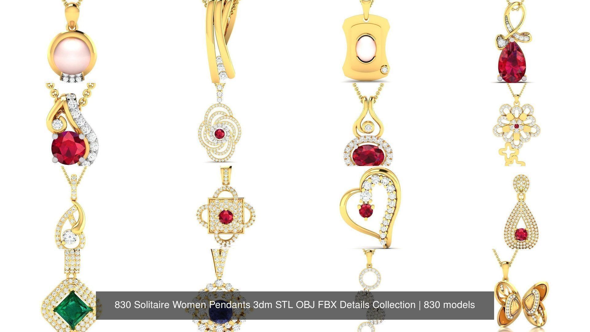 830 Solitaire Women Pendants 3dm STL OBJ FBX Details Collection _203