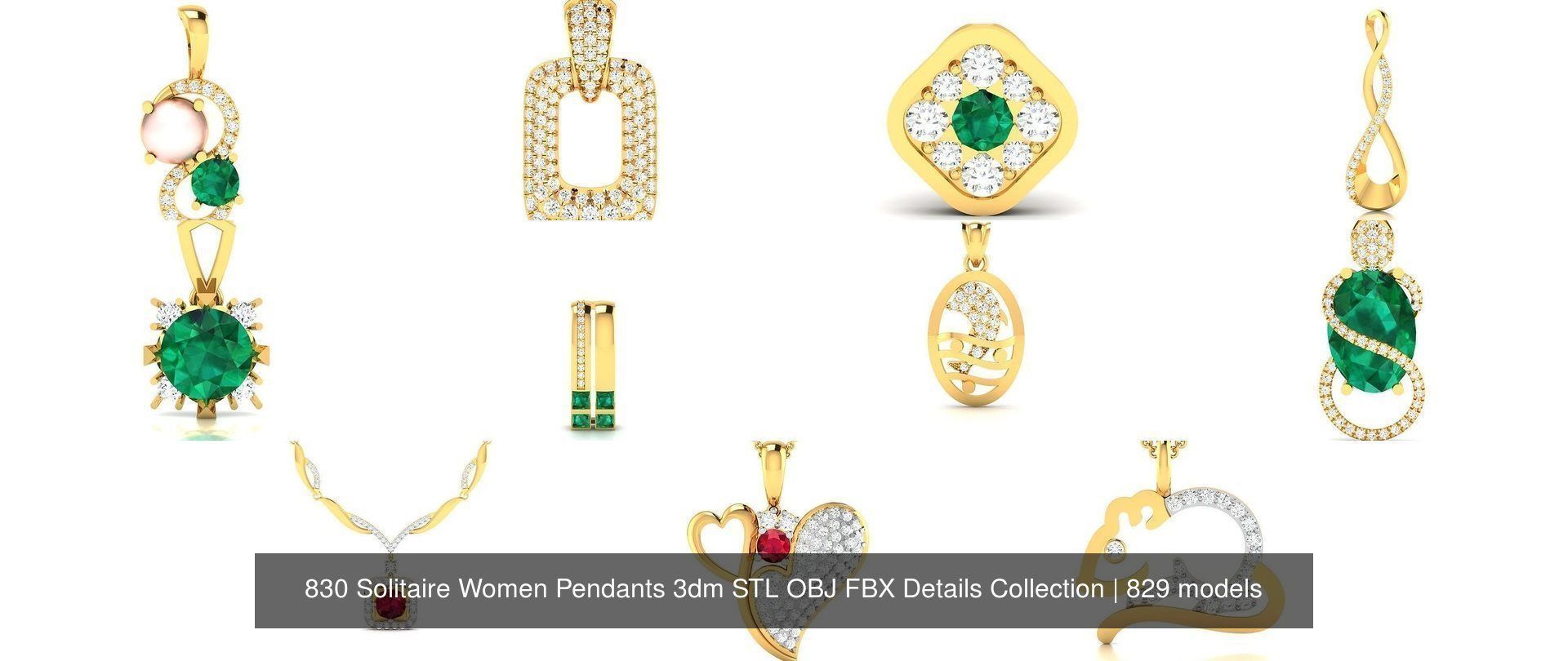 830 Solitaire Women Pendants 3dm STL OBJ FBX Details Collection _103