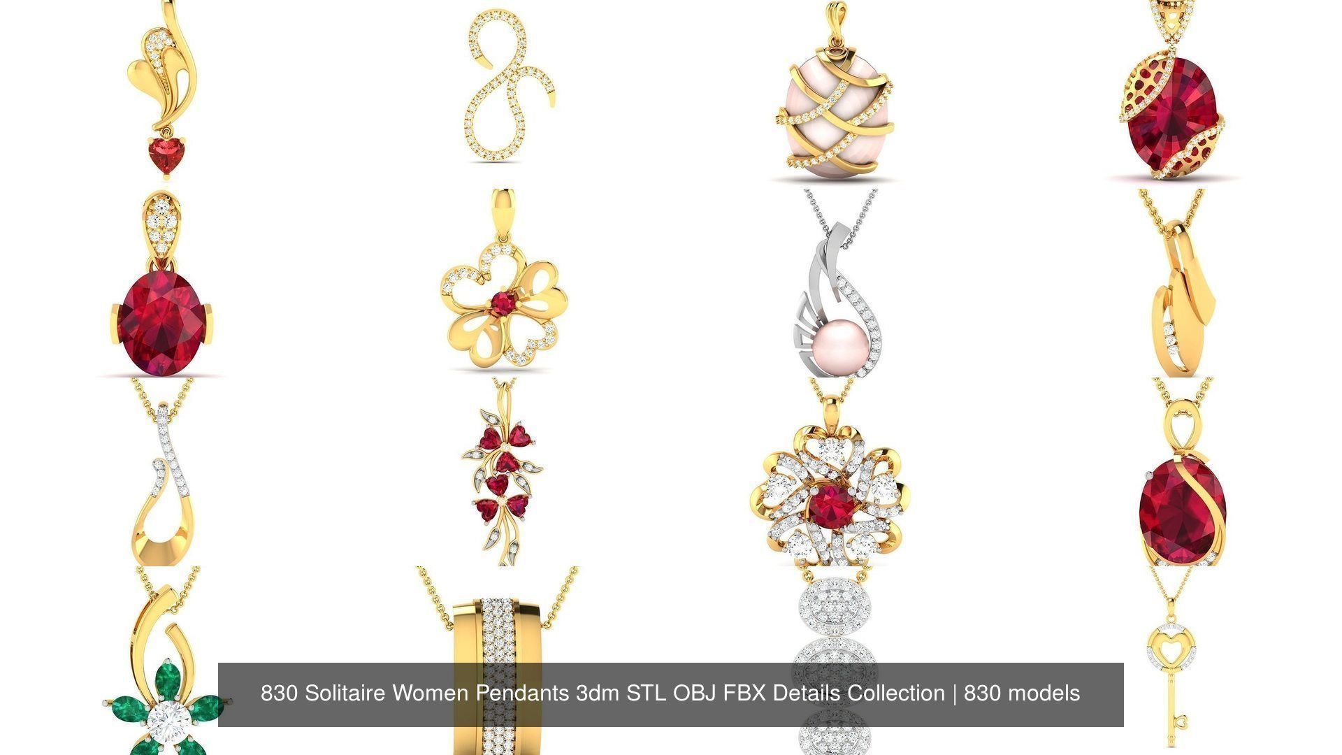 830 Solitaire Women Pendants 3dm STL OBJ FBX Details Collection _255
