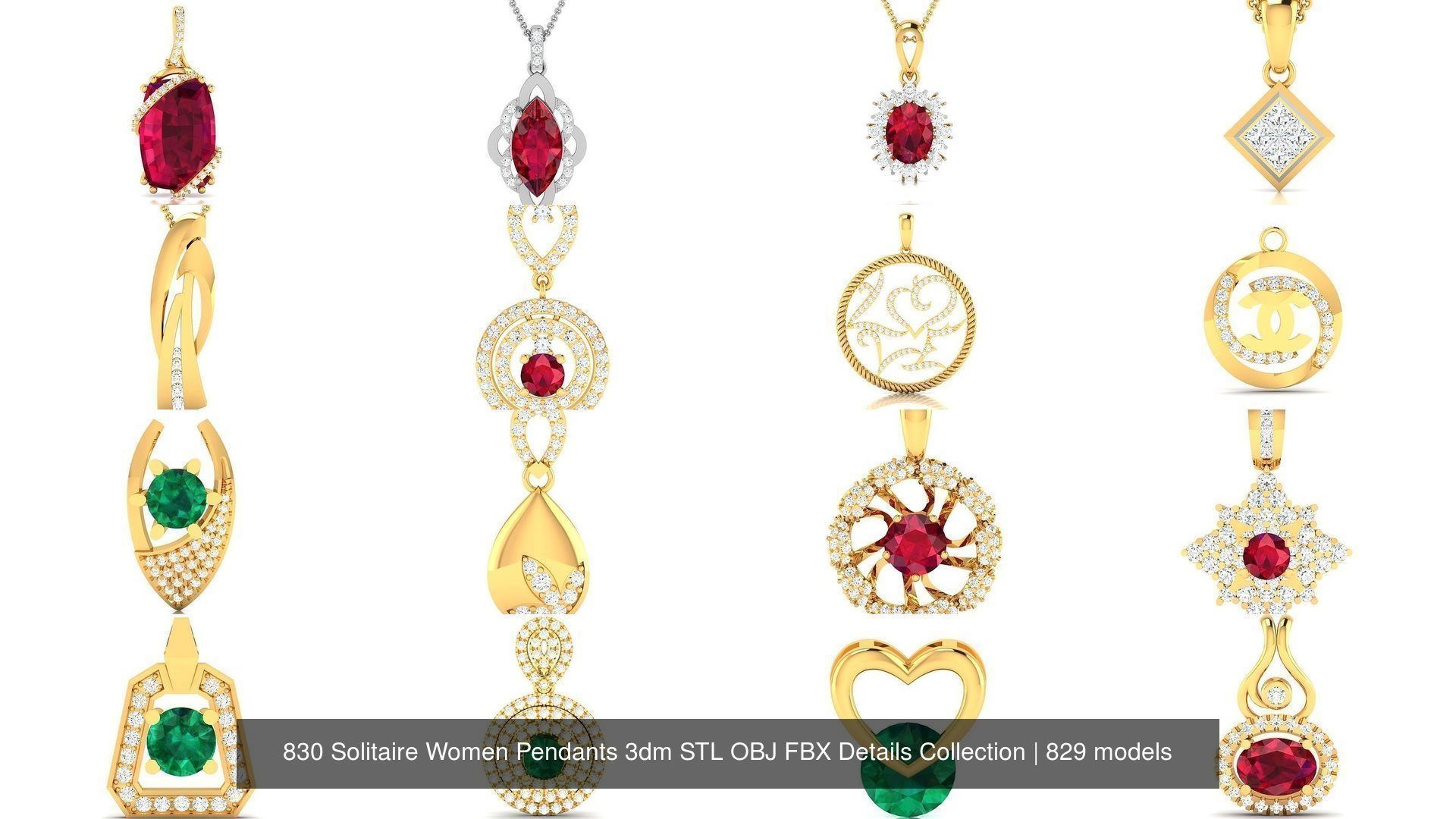 830 Solitaire Women Pendants 3dm STL OBJ FBX Details Collection _19