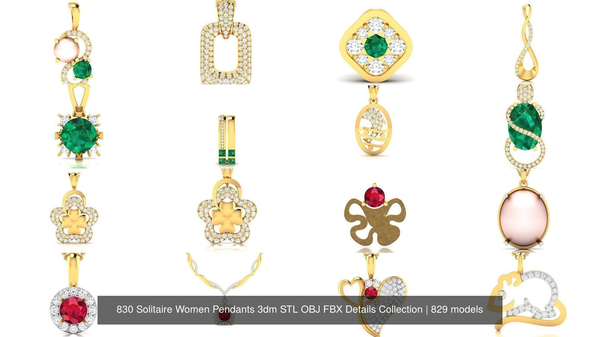 830 Solitaire Women Pendants 3dm STL OBJ FBX Details Collection _101
