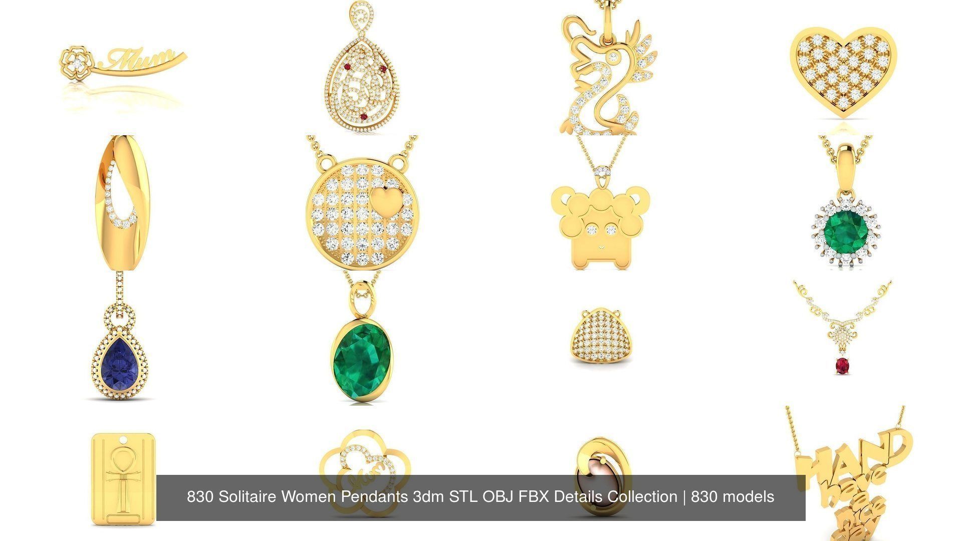 830 Solitaire Women Pendants 3dm STL OBJ FBX Details Collection _271