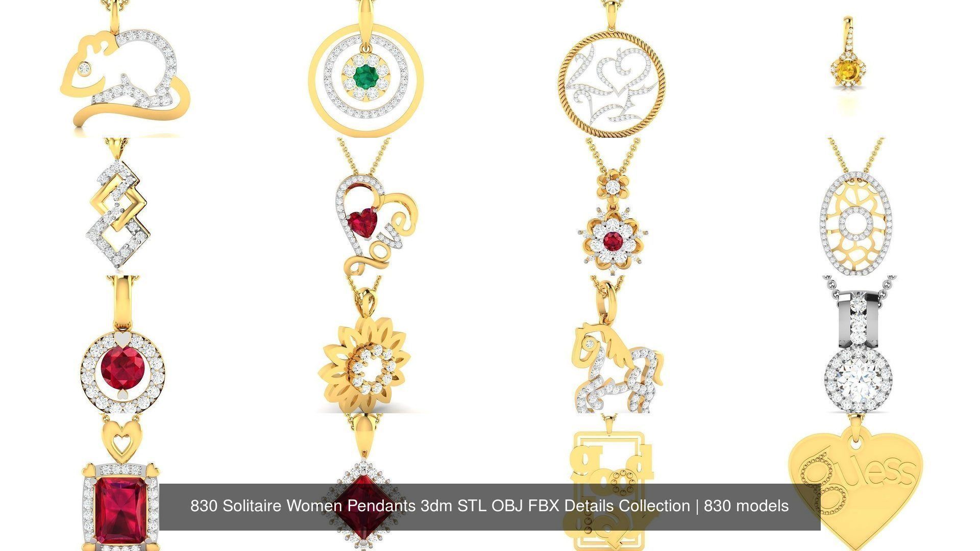 830 Solitaire Women Pendants 3dm STL OBJ FBX Details Collection _198