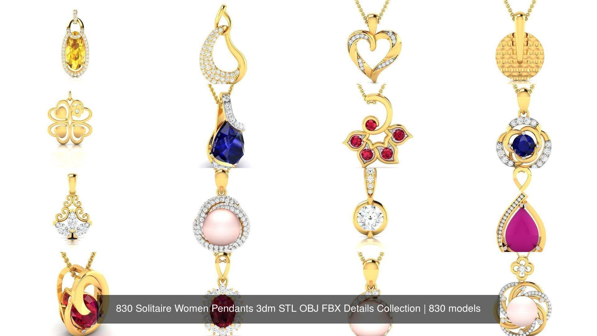 830 Solitaire Women Pendants 3dm STL OBJ FBX Details Collection _199