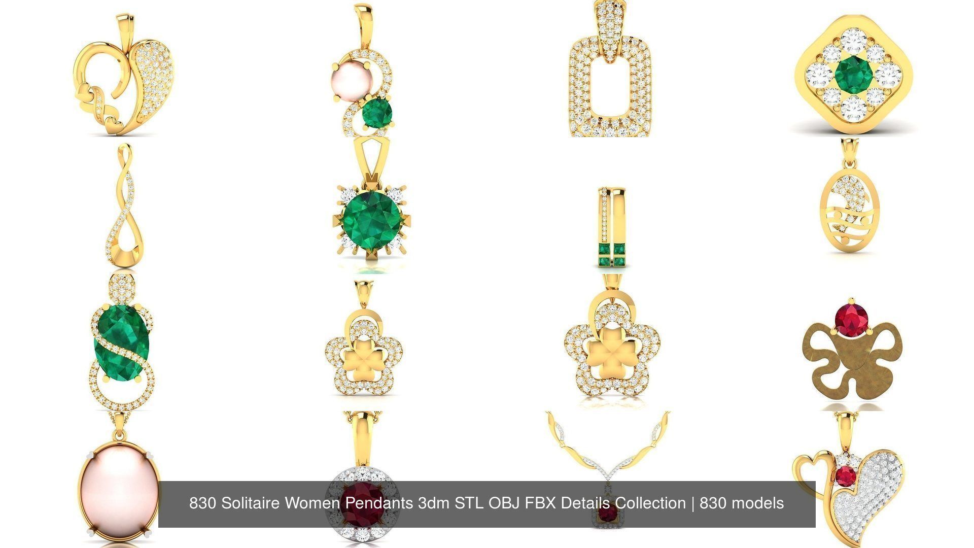 830 Solitaire Women Pendants 3dm STL OBJ FBX Details Collection _186