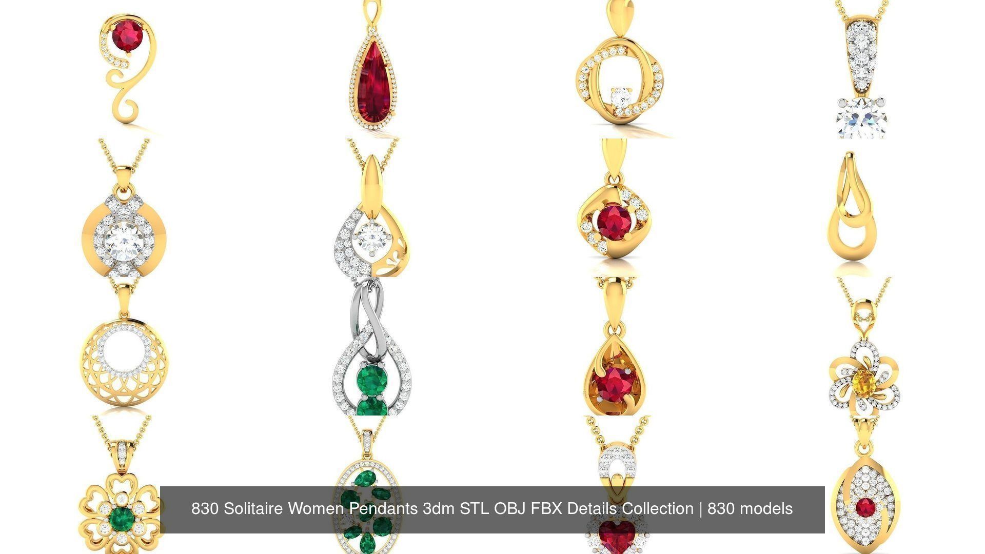 830 Solitaire Women Pendants 3dm STL OBJ FBX Details Collection _187