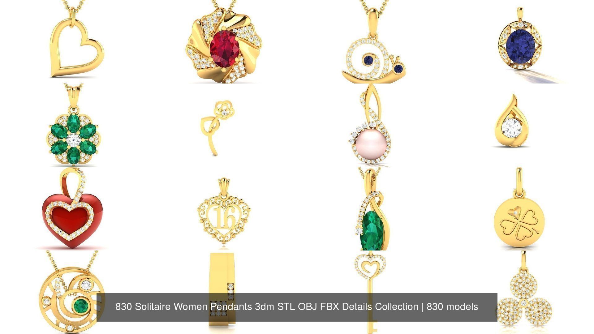 830 Solitaire Women Pendants 3dm STL OBJ FBX Details Collection _66