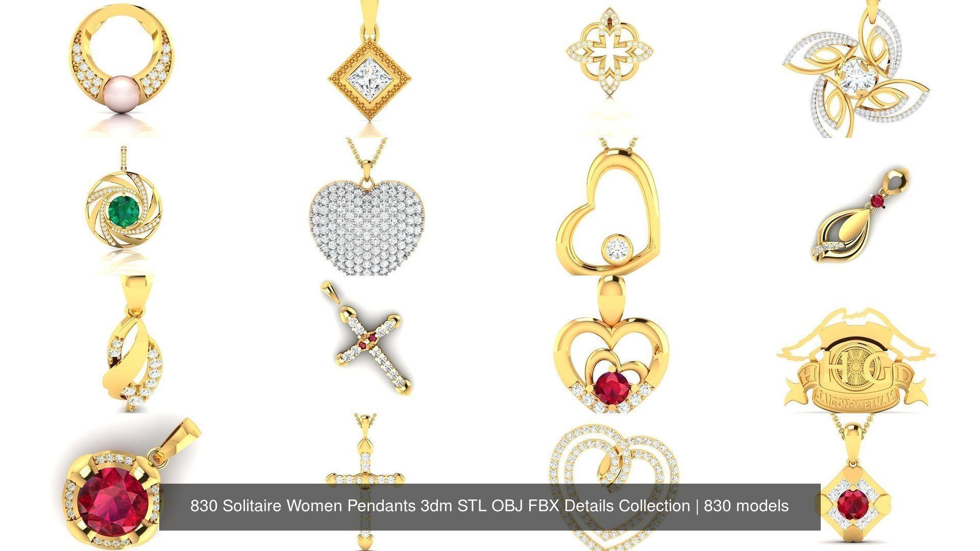 830 Solitaire Women Pendants 3dm STL OBJ FBX Details Collection _286