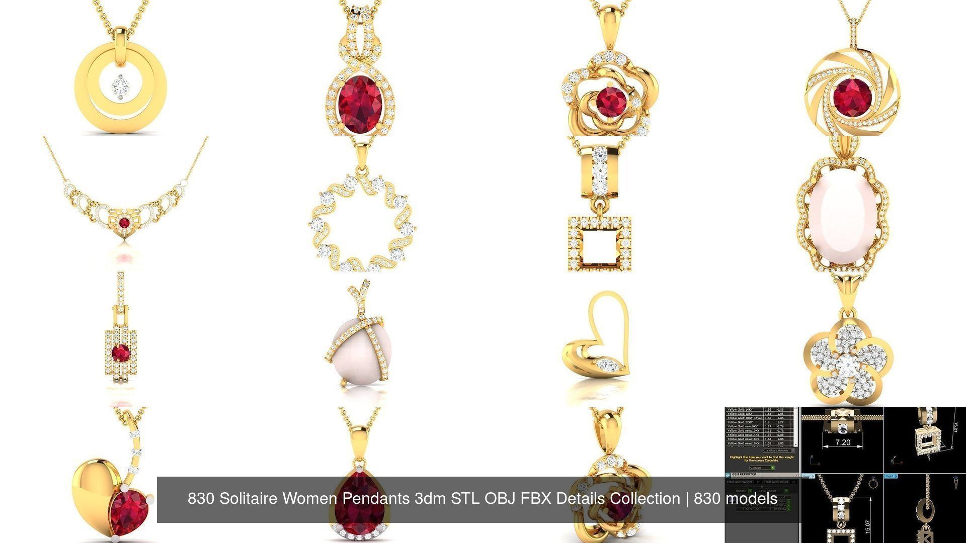 830 Solitaire Women Pendants 3dm STL OBJ FBX Details Collection _338