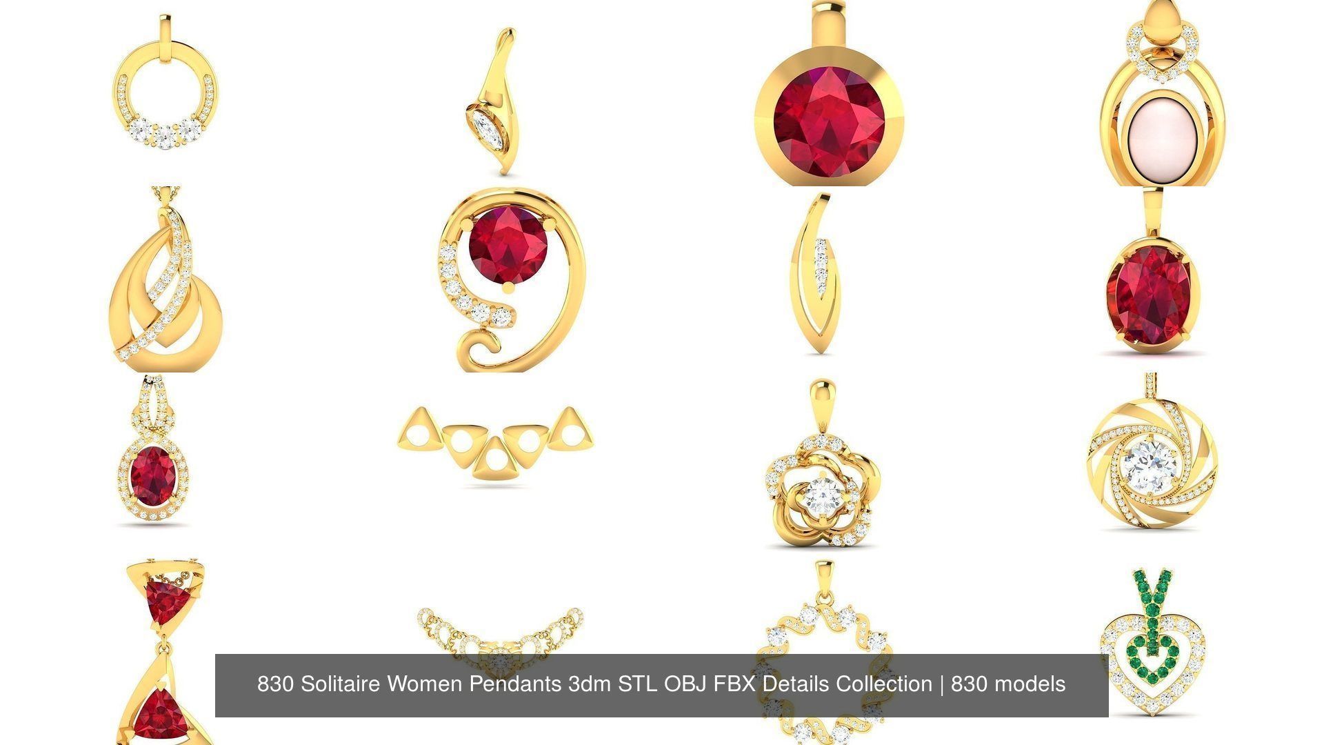 830 Solitaire Women Pendants 3dm STL OBJ FBX Details Collection _83