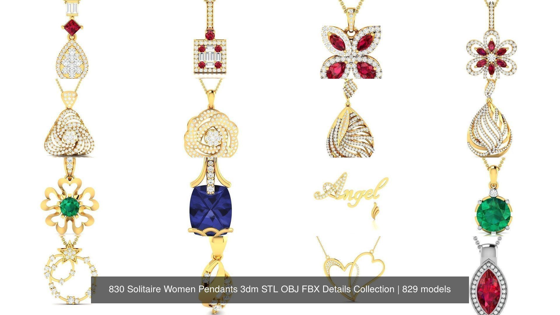 830 Solitaire Women Pendants 3dm STL OBJ FBX Details Collection _9