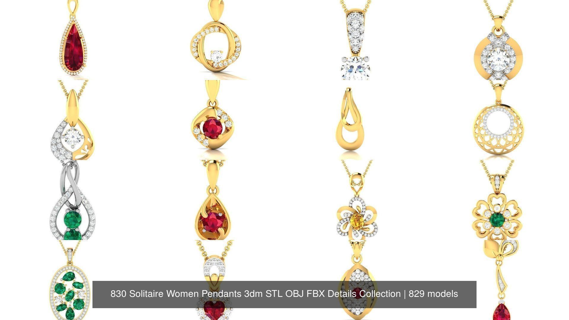 830 Solitaire Women Pendants 3dm STL OBJ FBX Details Collection _189