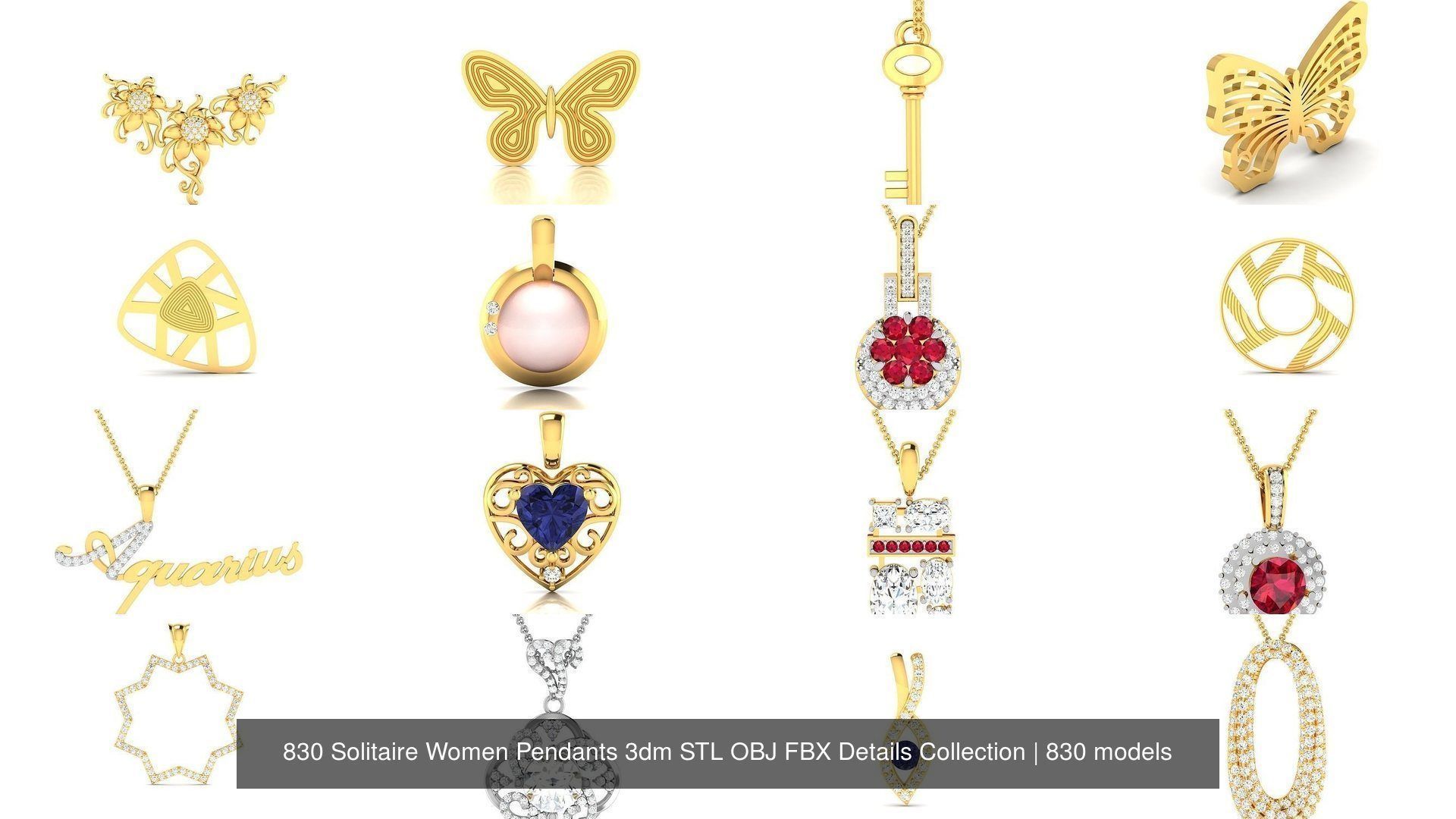830 Solitaire Women Pendants 3dm STL OBJ FBX Details Collection _160