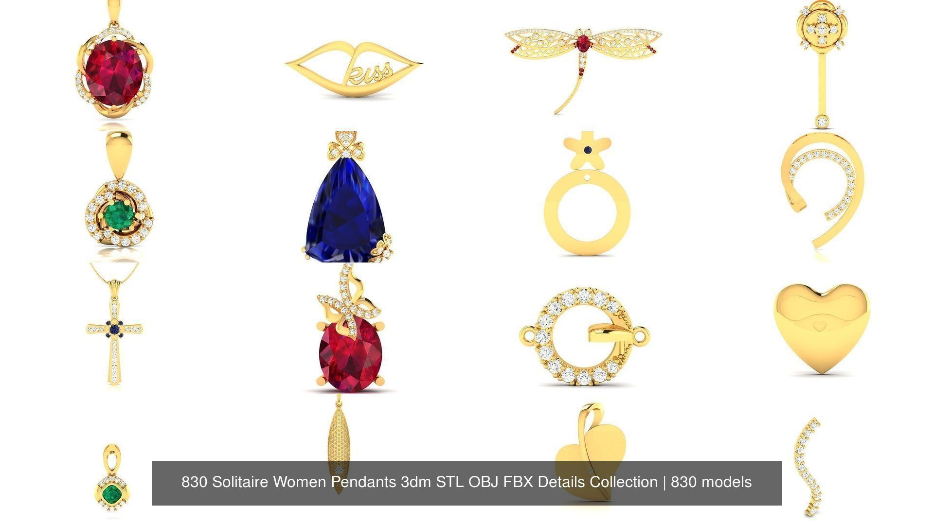 830 Solitaire Women Pendants 3dm STL OBJ FBX Details Collection _52