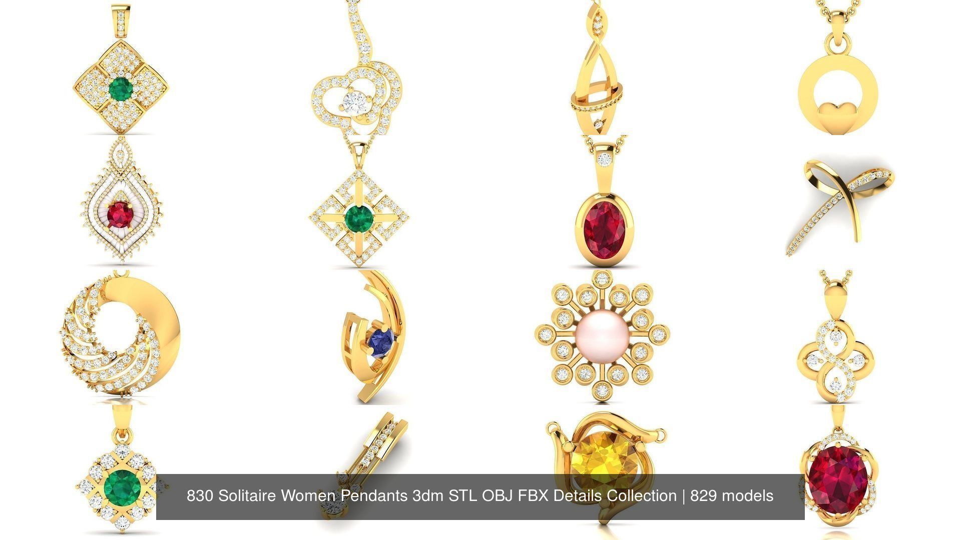 830 Solitaire Women Pendants 3dm STL OBJ FBX Details Collection _22