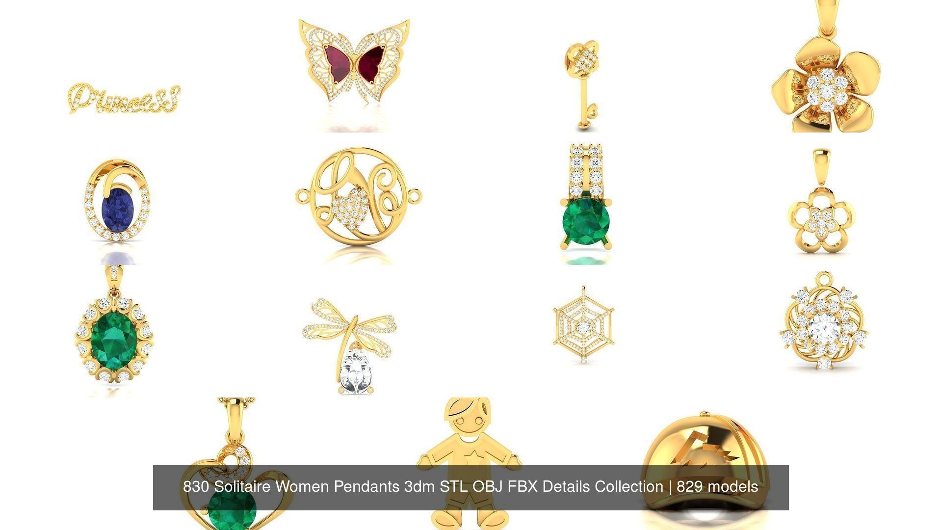 830 Solitaire Women Pendants 3dm STL OBJ FBX Details Collection _37