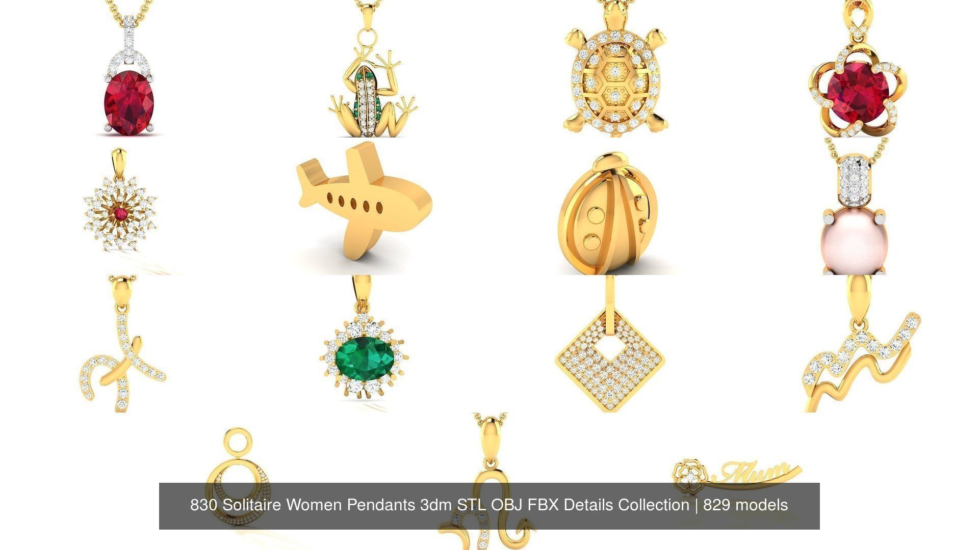 830 Solitaire Women Pendants 3dm STL OBJ FBX Details Collection _153