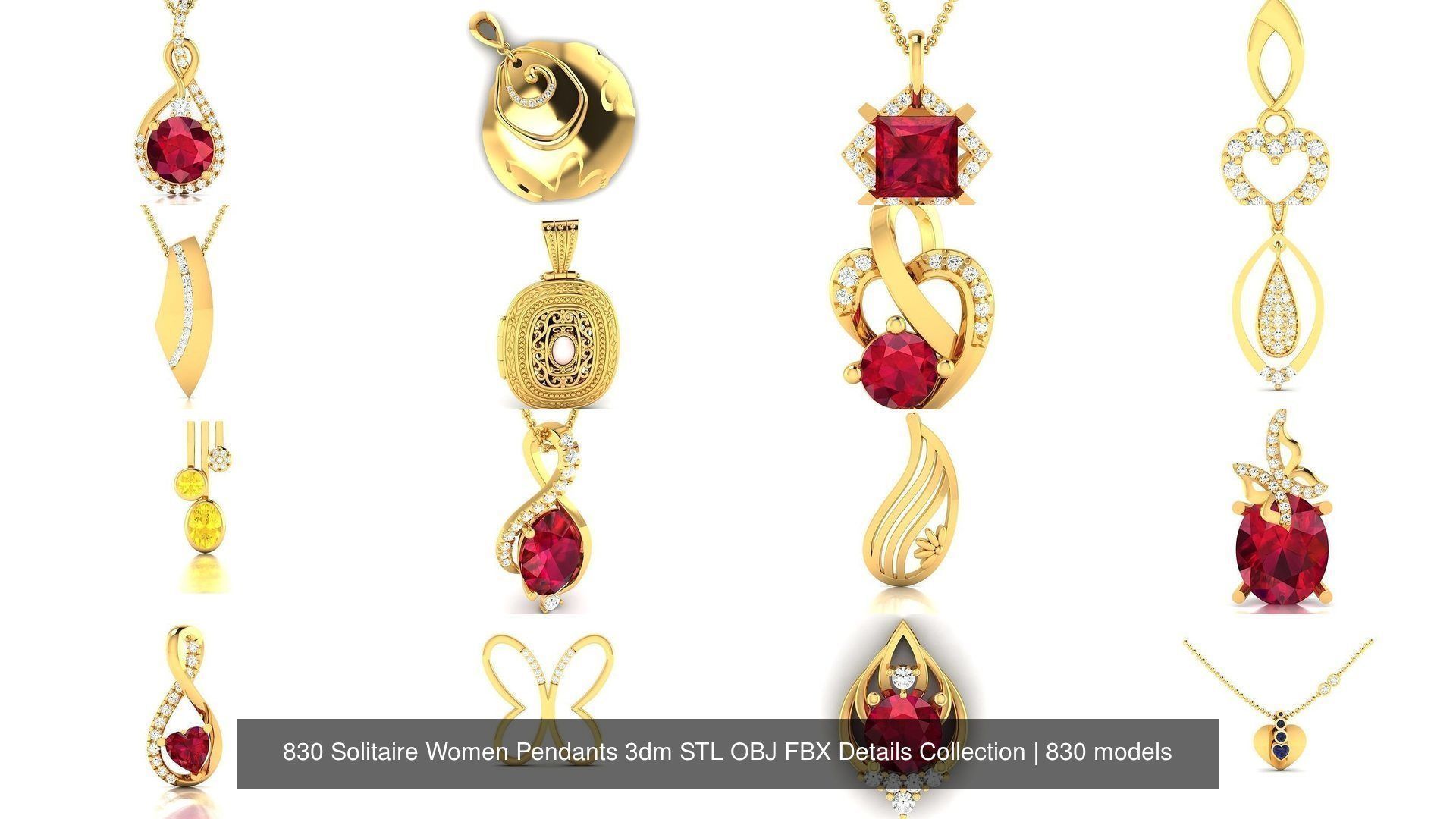 830 Solitaire Women Pendants 3dm STL OBJ FBX Details Collection _183