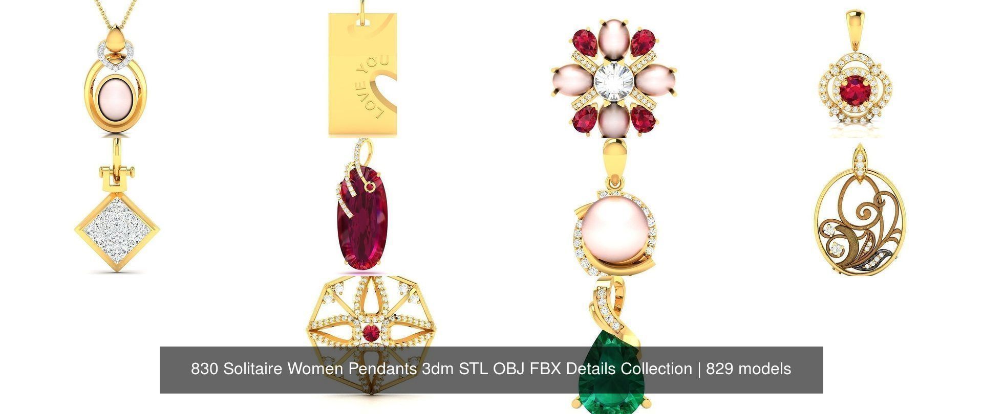 830 Solitaire Women Pendants 3dm STL OBJ FBX Details Collection _54