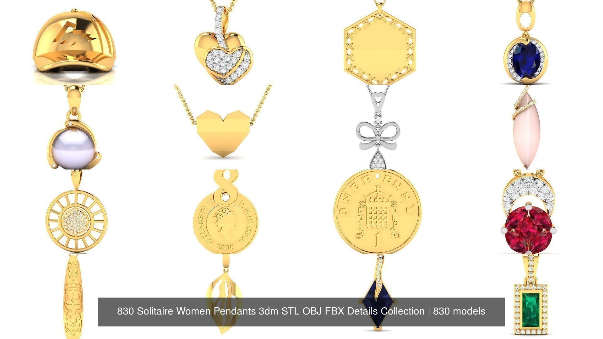 830 Solitaire Women Pendants 3dm STL OBJ FBX Details Collection _40