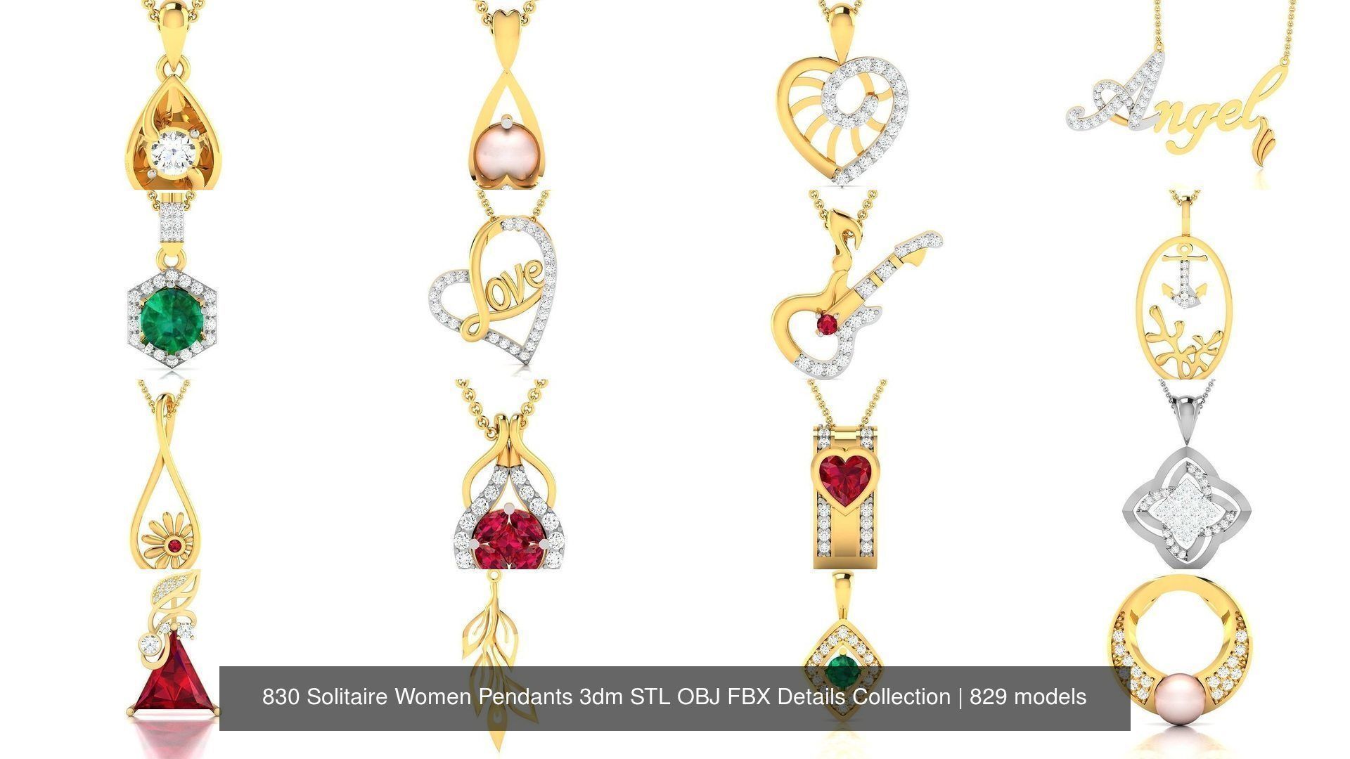 830 Solitaire Women Pendants 3dm STL OBJ FBX Details Collection _174
